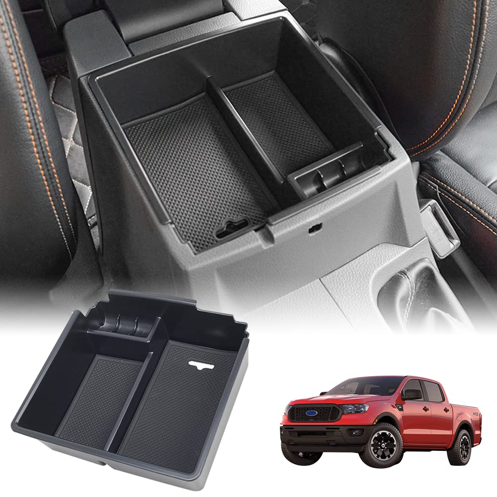 Vesul ABS Center Console Organizer Tray Compatible with Ford Ranger 2019-2023 - Armrest Storage Box Insert for Interior Accessories | Perfect for Road Trips, Daily Commutes & Car Organization