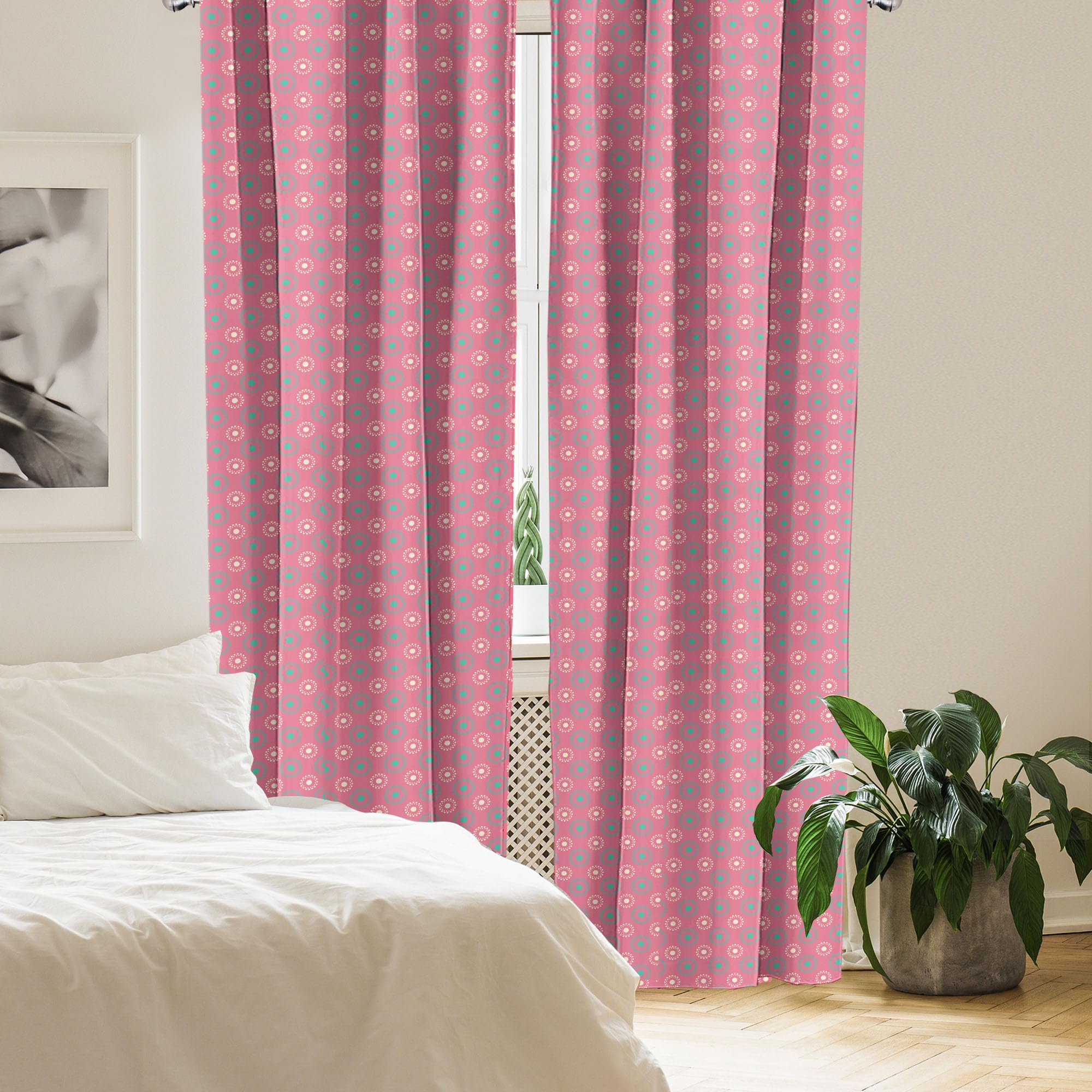 Ambesonne Floral Window Curtains - Abstract Flower & Dot Pattern Lightweight Drapes, 28