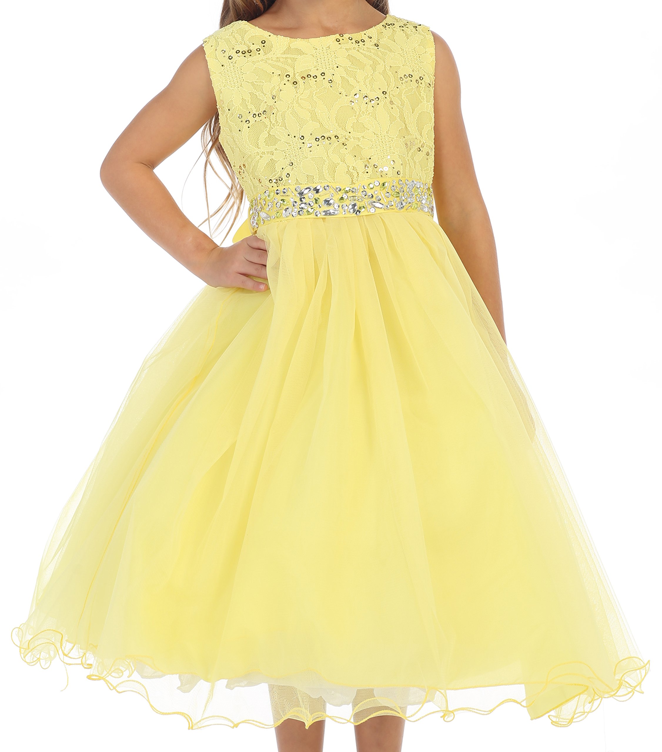 Sparkly Sequined Bodice Double Layer Tulle Rhinestone Flower Girl Dress for Easter, Birthday, Pageant & Special Occasions