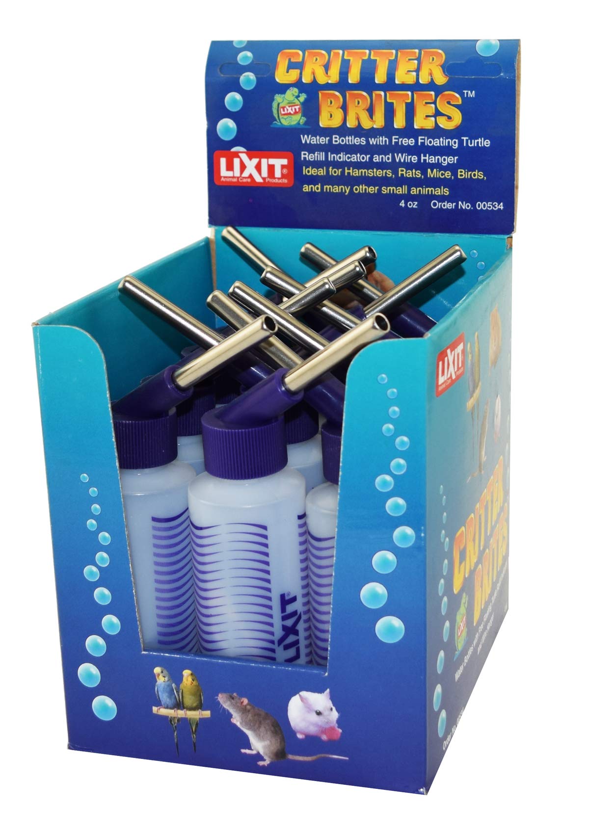 Lixit 4oz Small Animal Water Bottles with Display Case - Leak Proof Drinking Bottle for Rabbits, Ferrets, Chinchillas, Guinea Pigs, Rats & Mice - Perfect for Cages, Hutches and Pet Travel Carriers