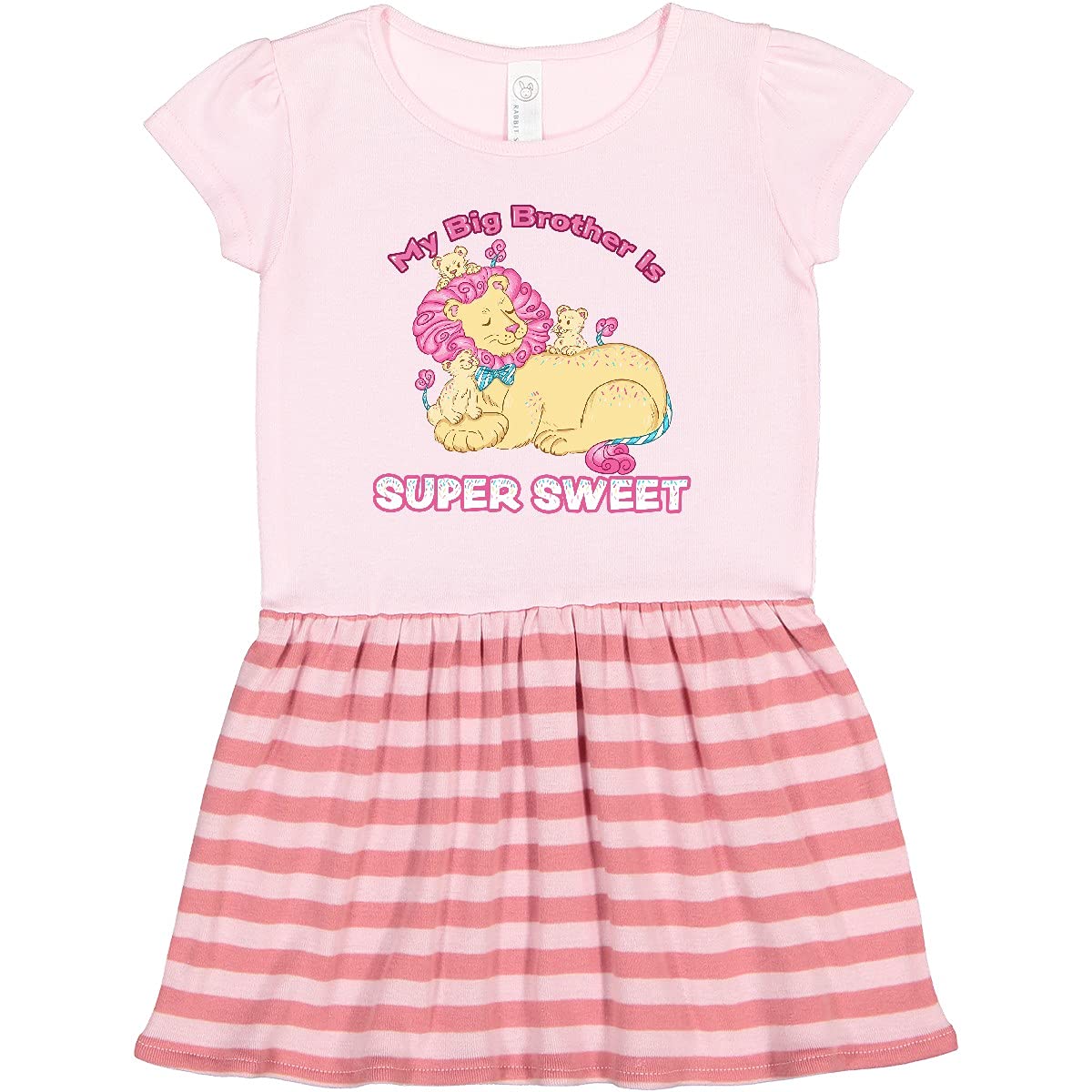Inktastic My Big Brother is Super Sweet Cotton Candy Lions Toddler Dress - Cute & Comfortable Cotton Baby Girl Outfit for Sibling Photos, Birthday Parties & Family Events