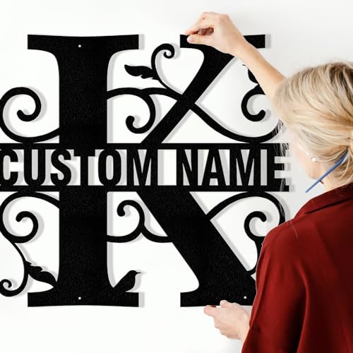 Custom Metal Wall Art - Personalized Split Letter Monogram & Last Name Sign for Outdoor Decor, Fire Pit, Cabin & Campsite | Durable Metal Wall Decor for Home & Garden | Perfect for Patio, Backyard & Rustic Wedding Decor - Letter K