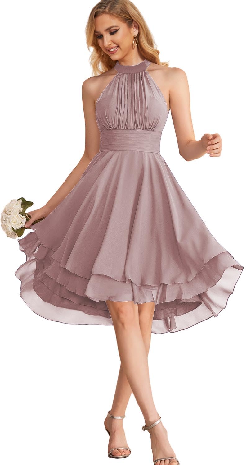 Elegant Chiffon Bridesmaid Dress - Short High-Low Formal Gown with Tiered Corset for Women | Perfect for Weddings, Evening Parties & Special Occasions