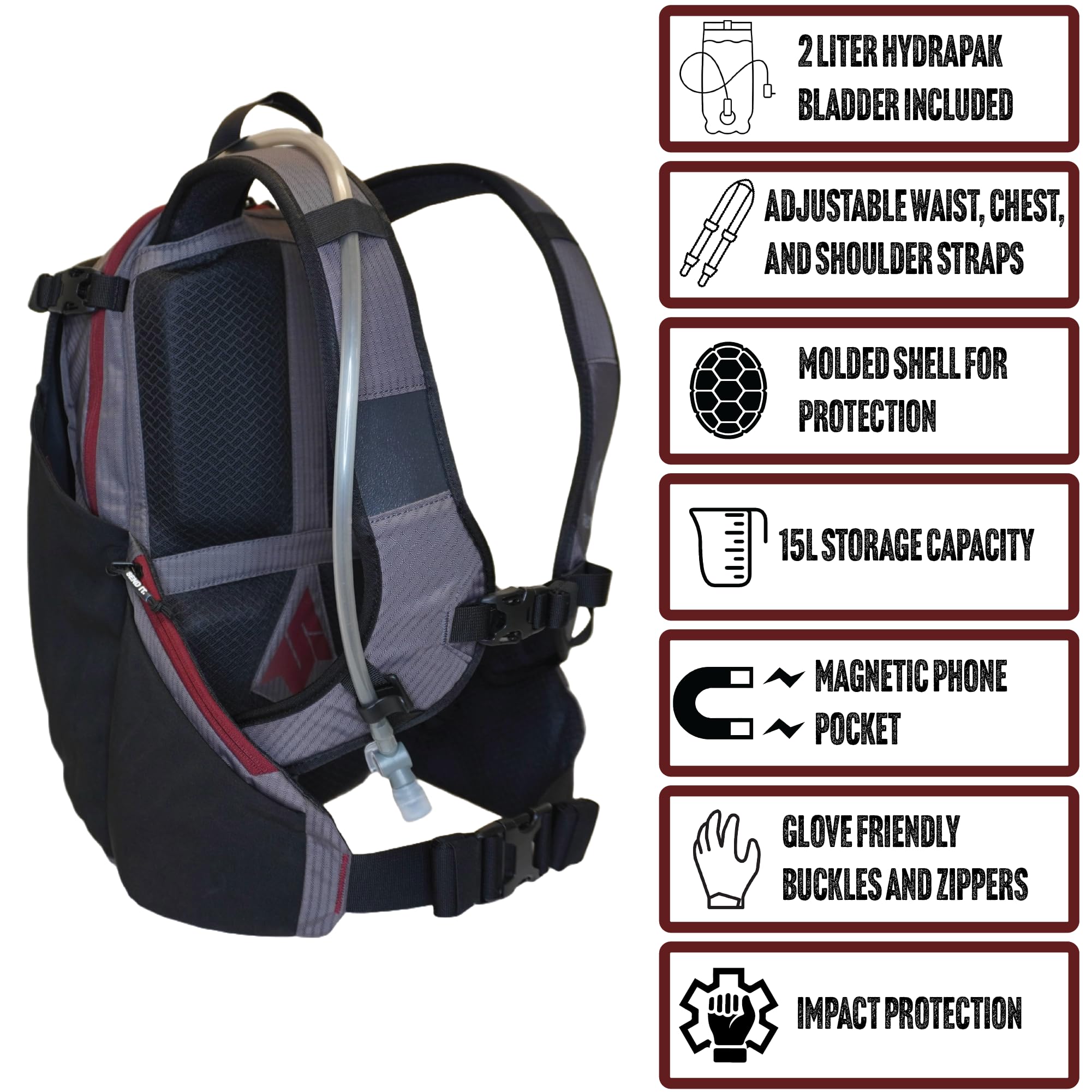Send It Defender 15 Hydration Backpack - 15L MTB & Motorcycle Hydration Pack with Spine Protector for Men & Women - Adjustable Mountain Bike Protective Gear - Perfect for Trail Riding, Enduro & Adventure Cycling