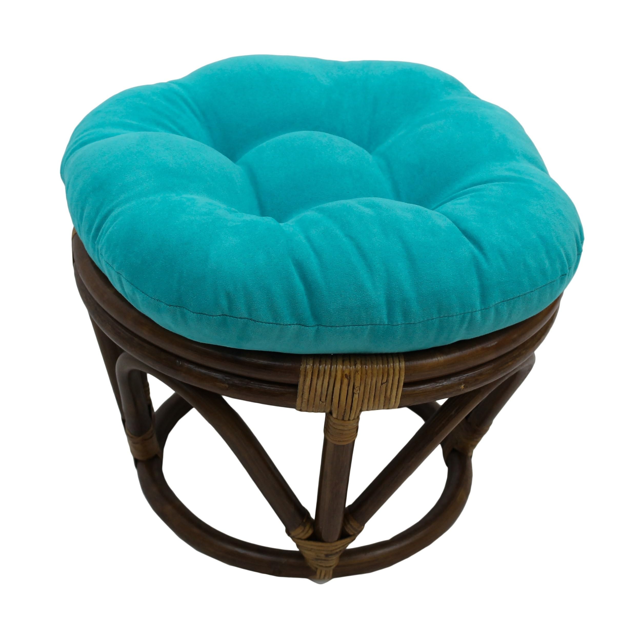 Stylish Rattan Ottoman with Micro Suede Cushion - International Caravan Furniture for Living Room, Bedroom & Patio Decor