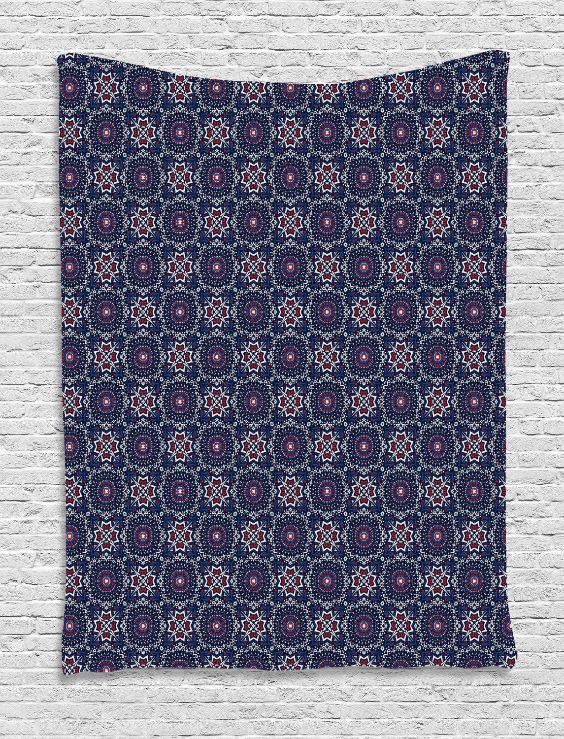 Ambesonne Boho Tapestry Wall Hanging - Folk Mediterranean Style with Intricate Motifs - 60x80 Inch Indigo Multicolor Bohemian Decor for Bedroom, Living Room, Dorm - Perfect for Home Decor, Yoga Studio & Festival Backdrop