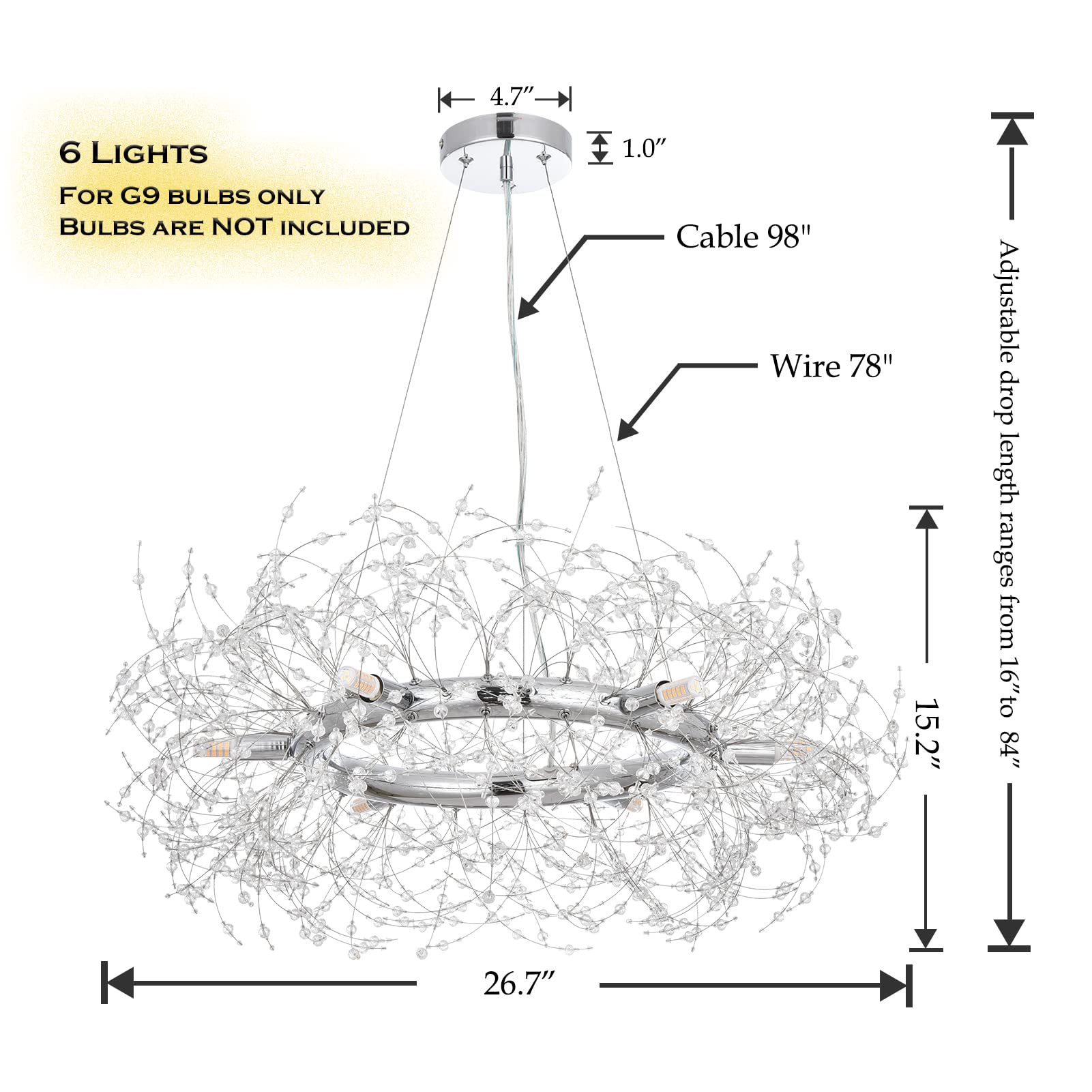 Modern Silver Crystal Firework Chandelier - Large Round Chrome Dining Room Ceiling Light Fixture for Bedroom, Living Room, Entryway | Elegant Lighting for Home Decor, Wedding & Restaurant Ambiance