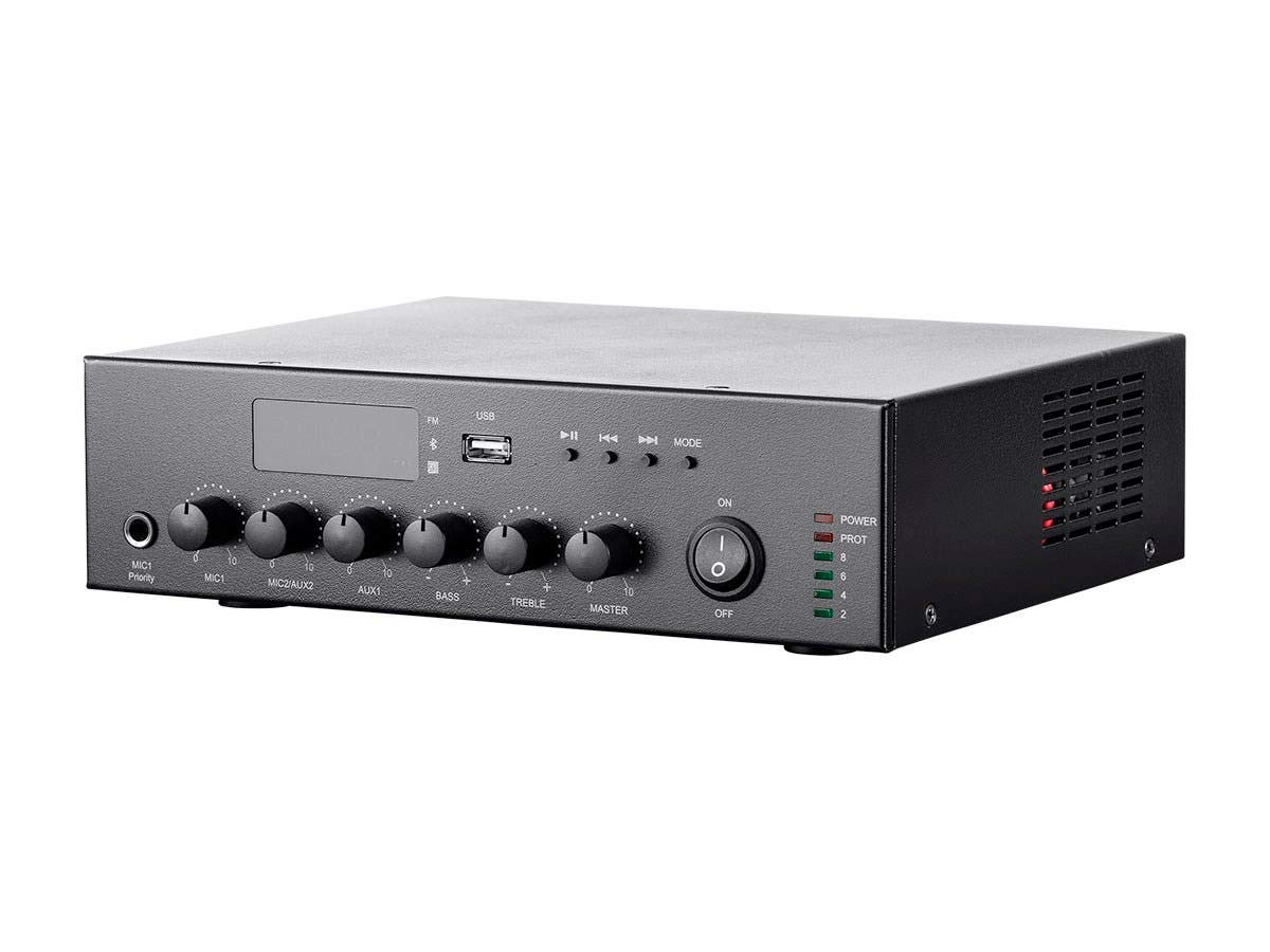 Monoprice 60W 3-Channel Commercial Audio Mixer Amplifier with Bluetooth - 100V/70V PA System for Restaurants, Bars & Events (Black)