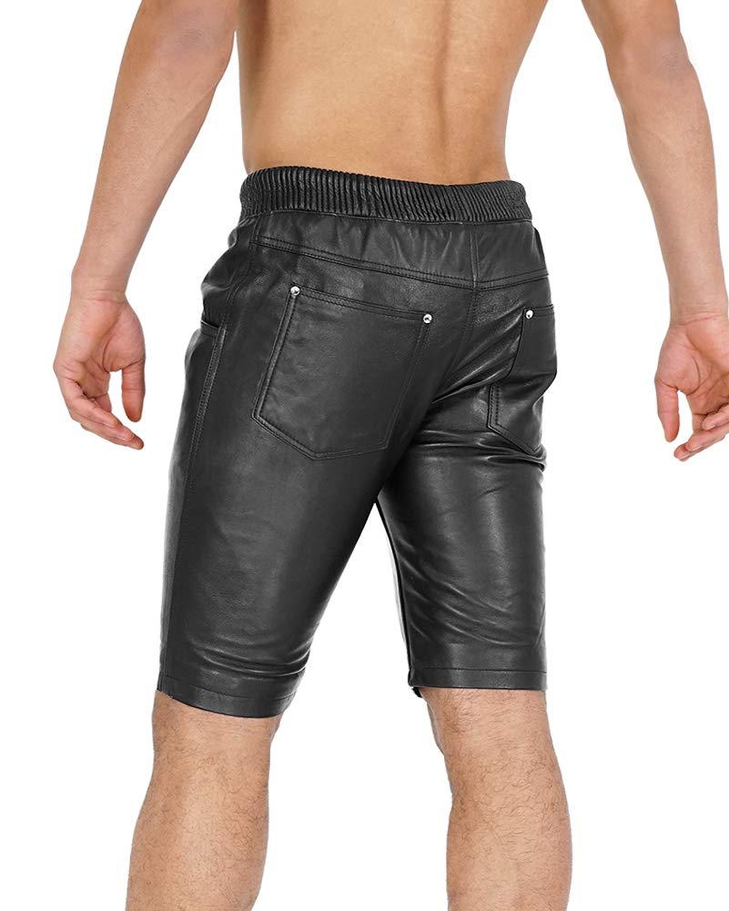 Bockle® Men's Red Lamb Leather Jogger Shorts - Stylish & Comfortable Leather Pants for Casual Wear, Gym, and Outdoor Activities