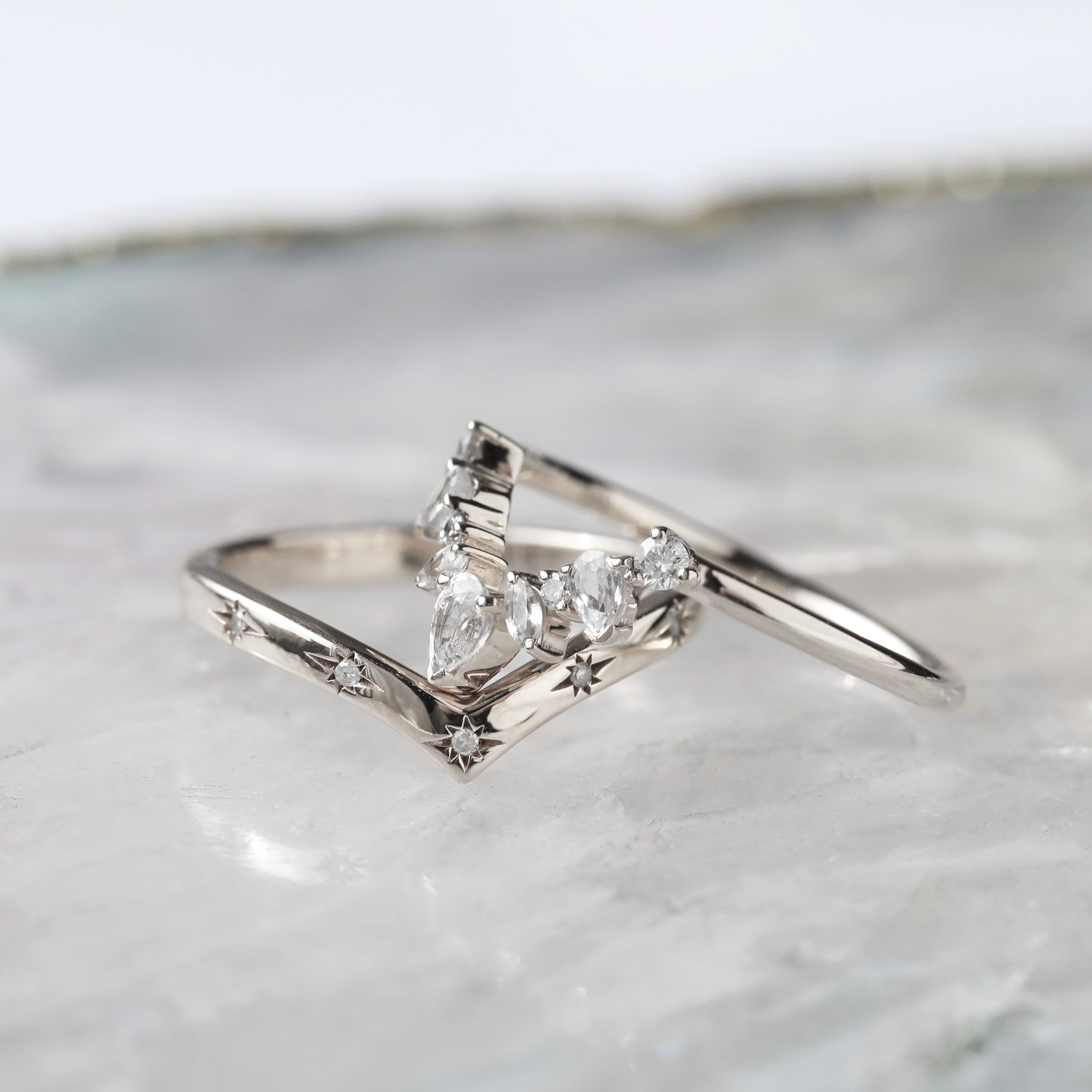 Diamond Star Wishbone Wedding Band Ring for Women - Elegant Bridal Jewelry for Engagement, Anniversary & Special Occasions