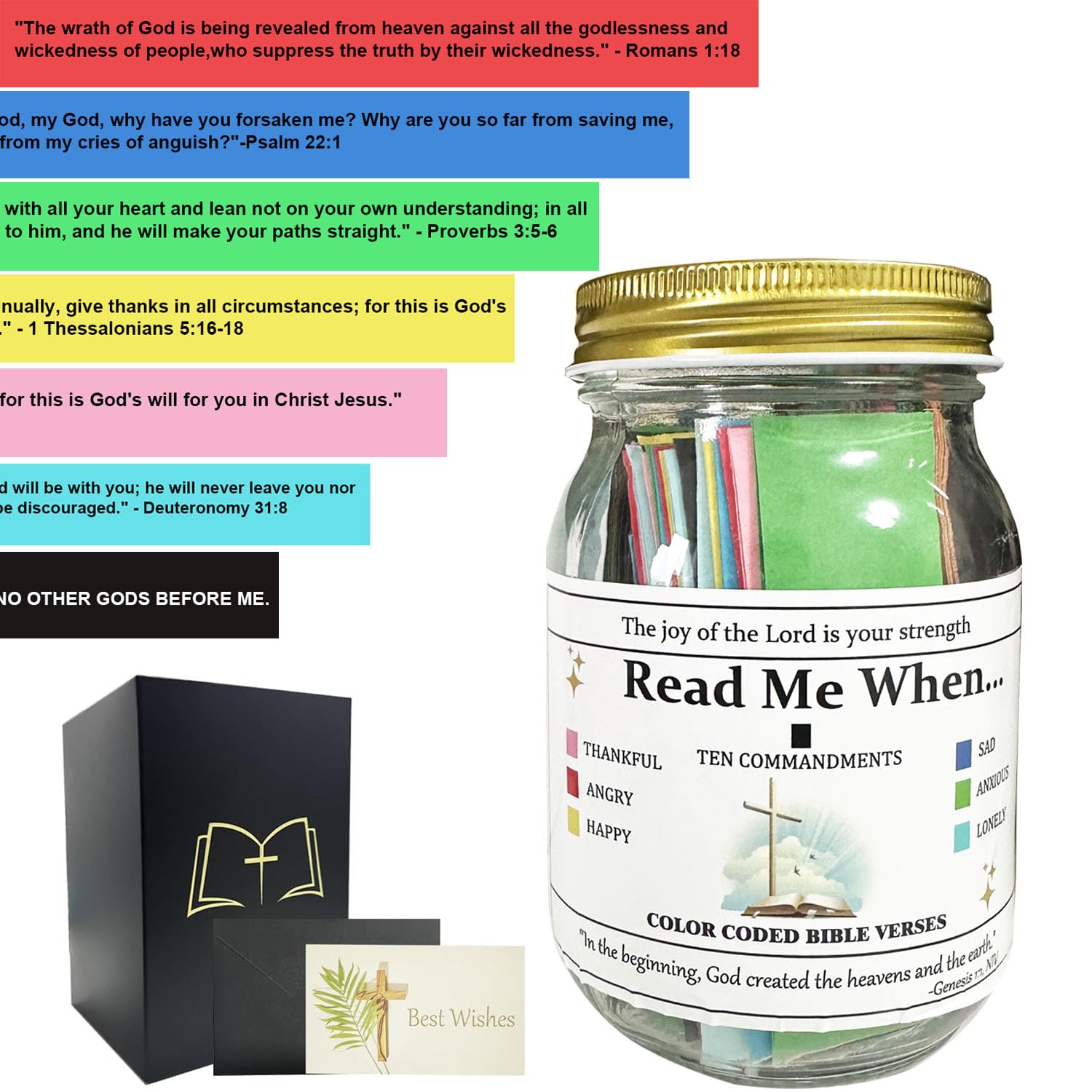 Bible Verse Jar – 90 Daily Scripture Verses & 10 Commandments, Inspirational Prayer Jar with Elegant Black Gift Box & Blessing Card – Perfect Christian Gift for Women & Men – Faith Encouragement – Ideal for Daily Devotion, Bible Study & Spiritual Growth
