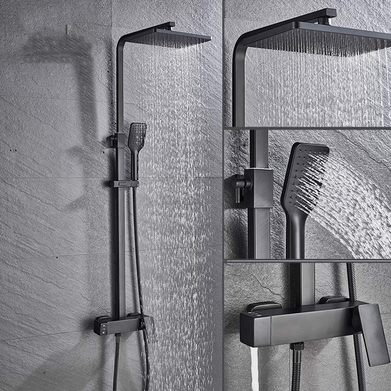 Premium Matte Black Rain Shower System - Exposed Rainfall Shower Faucet Set with Adjustable Slide Bar & 3-Function Mixer Taps for Modern Bathroom Upgrade | Perfect for Spa-Like Experience in Master Bath or Guest Bathroom