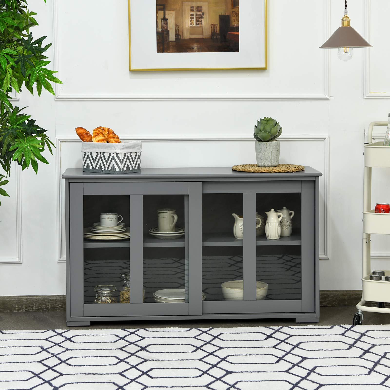 Costzon Wooden Sideboard Buffet Cabinet with Adjustable Shelf & Sliding Glass Doors - Kitchen Storage Cabinet, Coffee Bar Console Table for Living Room, Dining Room, Hallway - Perfect for Home Decor & Entertaining (Grey)