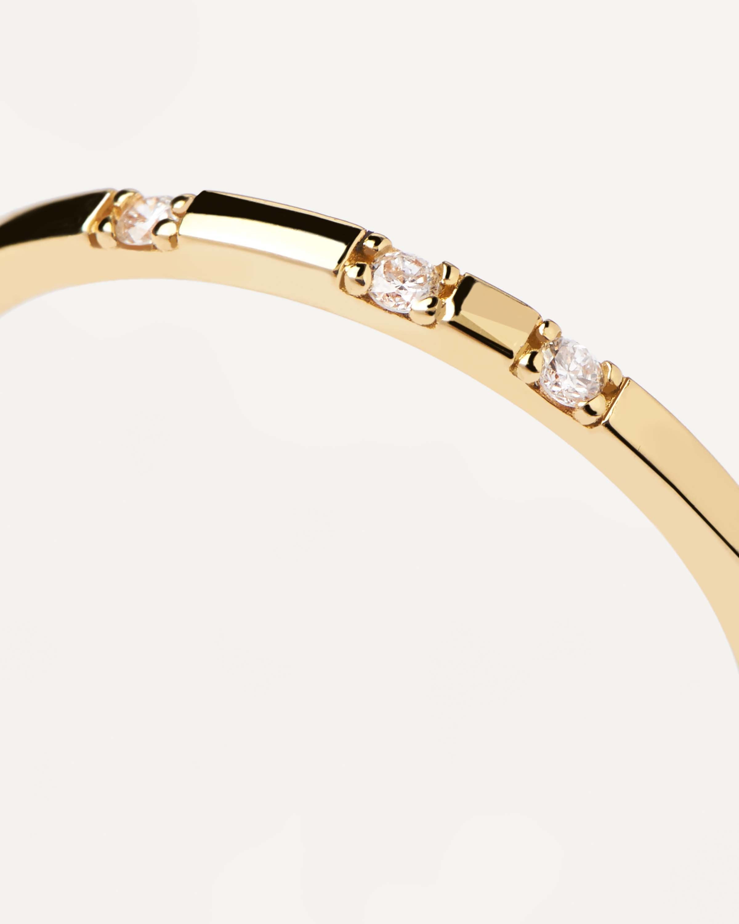 GRID 1 Diamond Yellow Gold Frosty Ring for Women - Elegant 14K Gold Stackable Band Jewelry for Anniversary, Wedding & Everyday Wear