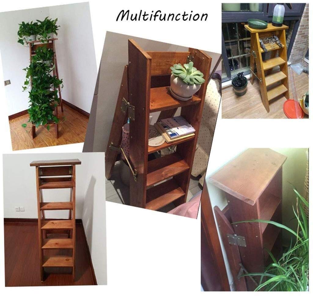 5-Step Foldable Wooden Stool for Indoor Use - Lightweight Brown Ladder Step Stool for Climbing, Flower Stand, or Step Chair - Perfect for Home, Kitchen, and Gardening