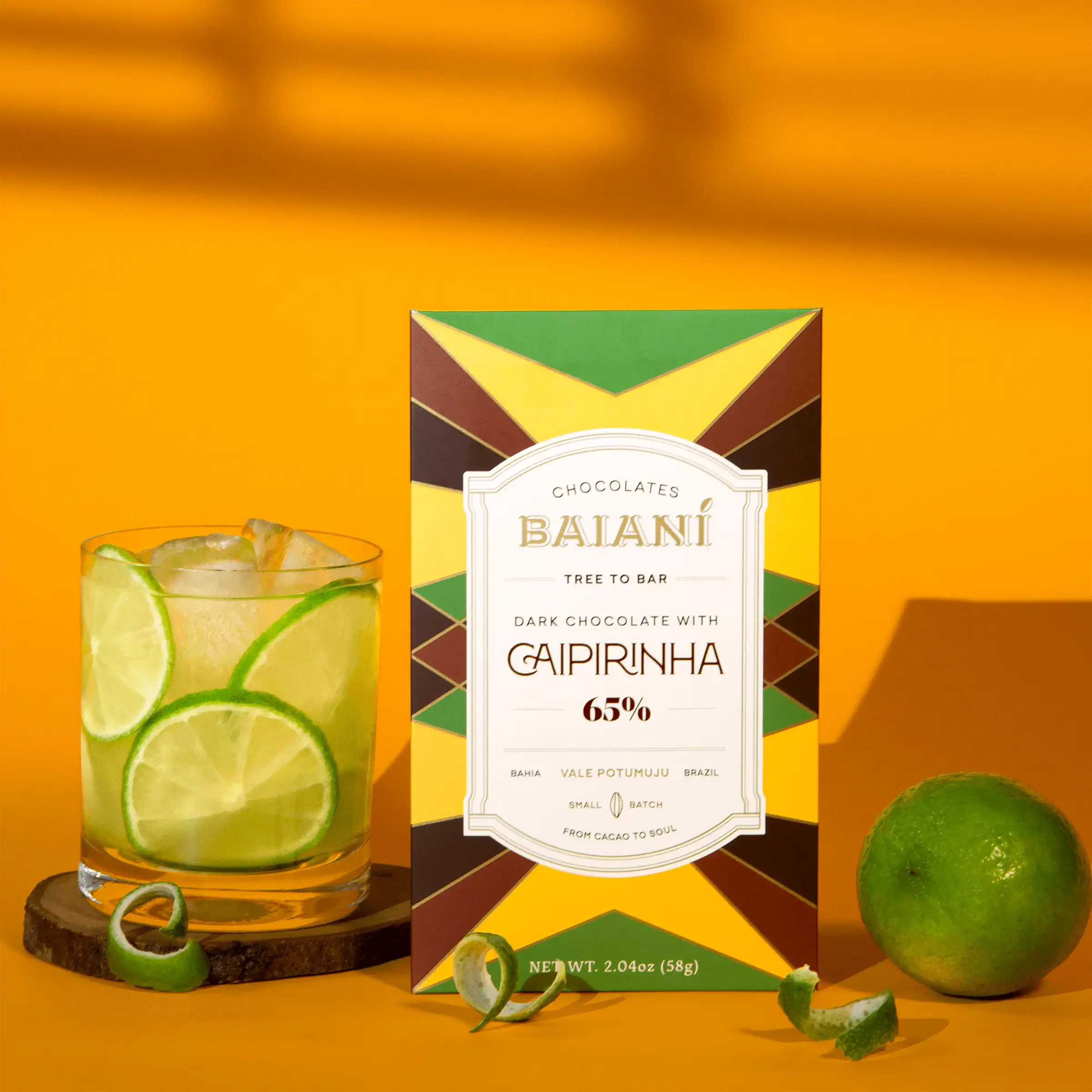 Premium Baiani Dark Chocolate 65% with Caipirinha Flavor (Cachaça & Lime Zest) - Perfect for Gifts, Parties & Gourmet Desserts