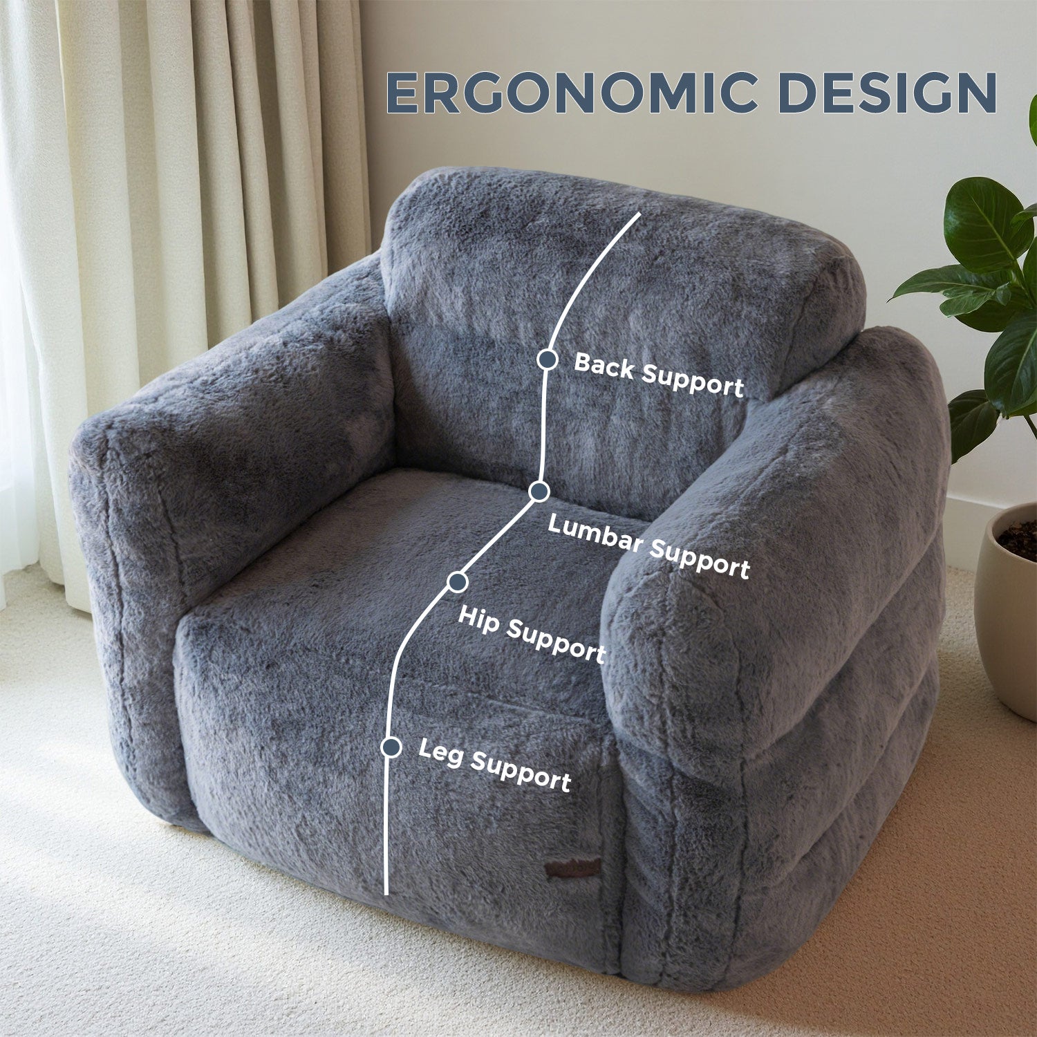 MAXYOYO Giant Bean Bag Chair - Ultra Soft Fluffy Bean Bag Couch for Living Room, Bedroom & Game Room - Dark Grey - Perfect for Relaxing, Lounging & Gaming