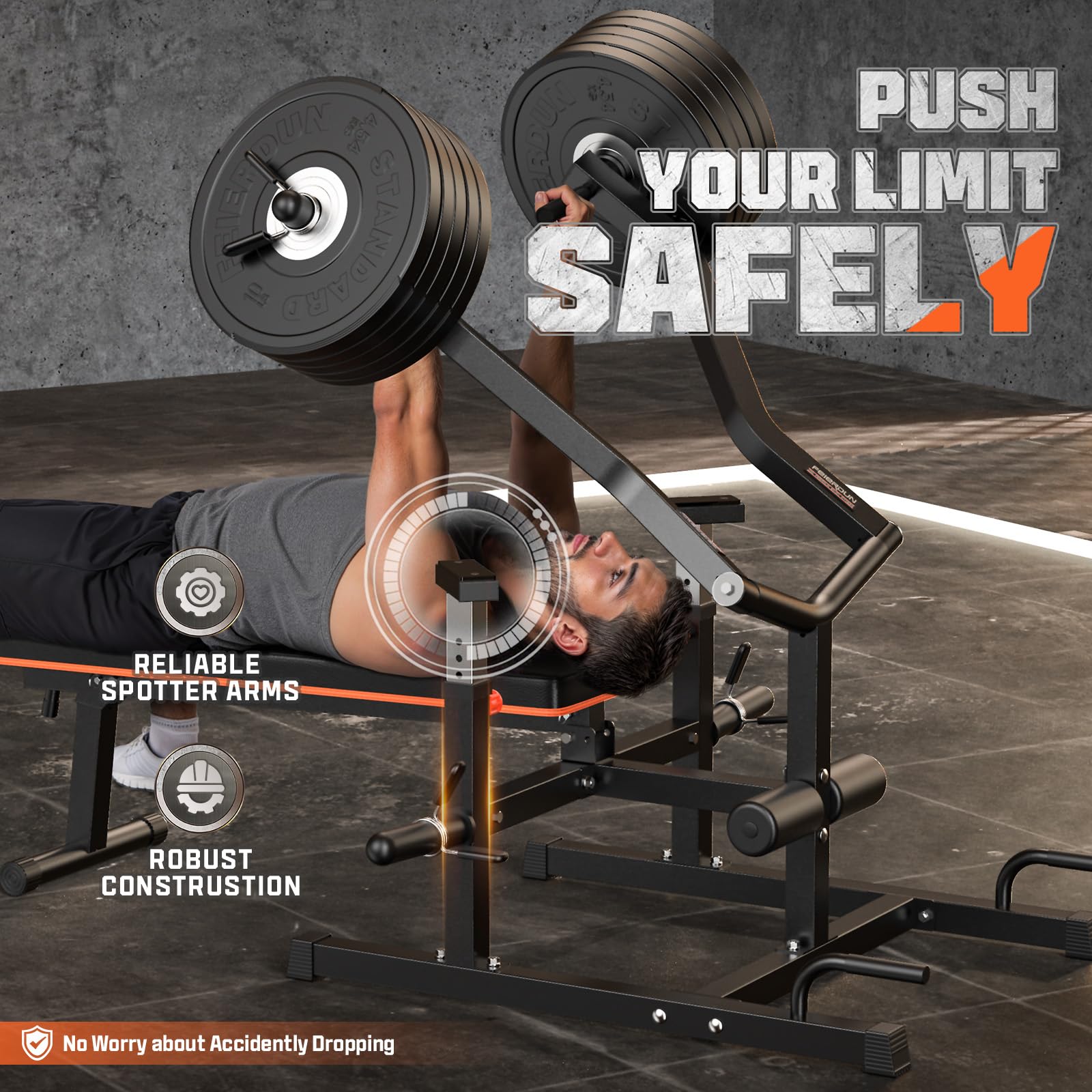 FEIERDUN 1250LBS Chest Press Machine with Independent Converging Arms - Adjustable Flat/Incline Bench for Chest, Arms & Shoulder Workouts - Home Gym Equipment for Strength Training & AB Exercises (Perfect for Small Spaces & Full-Body Workouts)