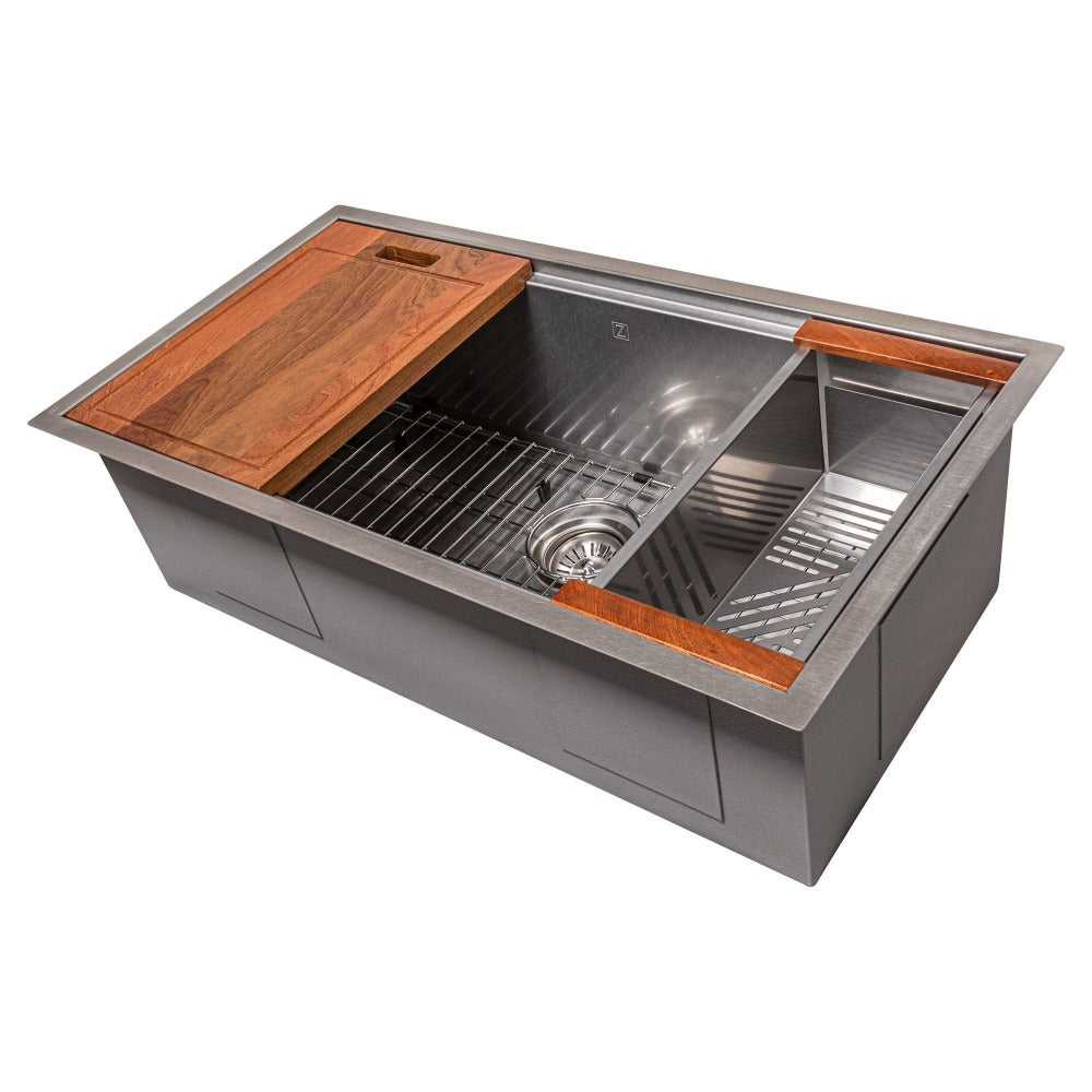 ZLINE Garmisch 33-Inch Undermount Single Bowl Stainless Steel Kitchen Sink - Scratch Resistant, Includes Bottom Grid & Accessories (SLS 33S) - Perfect for Modern Kitchens, Remodeling & Chef-Grade Food Prep