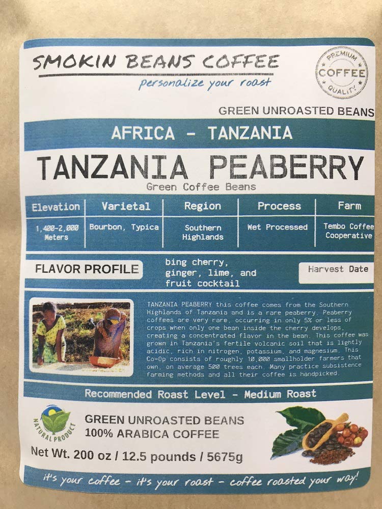 Premium 12.5-Pound Tanzania Peaberry Green Arabica Coffee Beans - Unroasted, Specialty Grade, Fresh Current Crop - Perfect for Home Roasting & Brewing Rich, Flavorful Coffee - Ideal for Coffee Enthusiasts & DIY Roasters