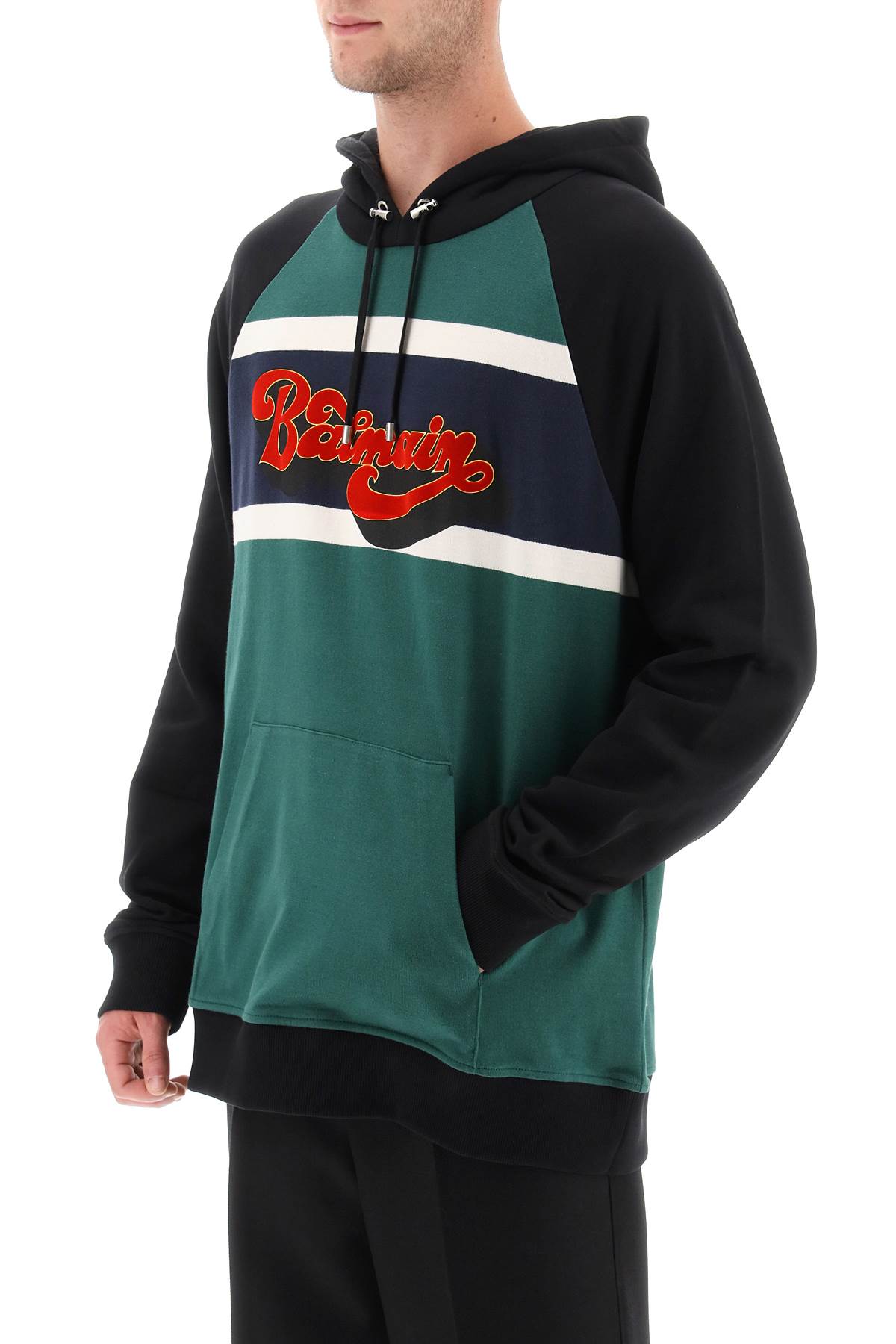 Vintage 70's Flocked Print Balmain Hoodie - Stylish Retro Unisex Pullover for Casual Wear & Street Fashion