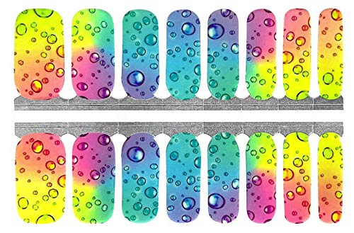 Rainbow Rain Drops Nail Polish Wraps - Waterproof Nail Art Stickers for Women | Easy DIY Nail Strips for Home, Party & Special Occasions