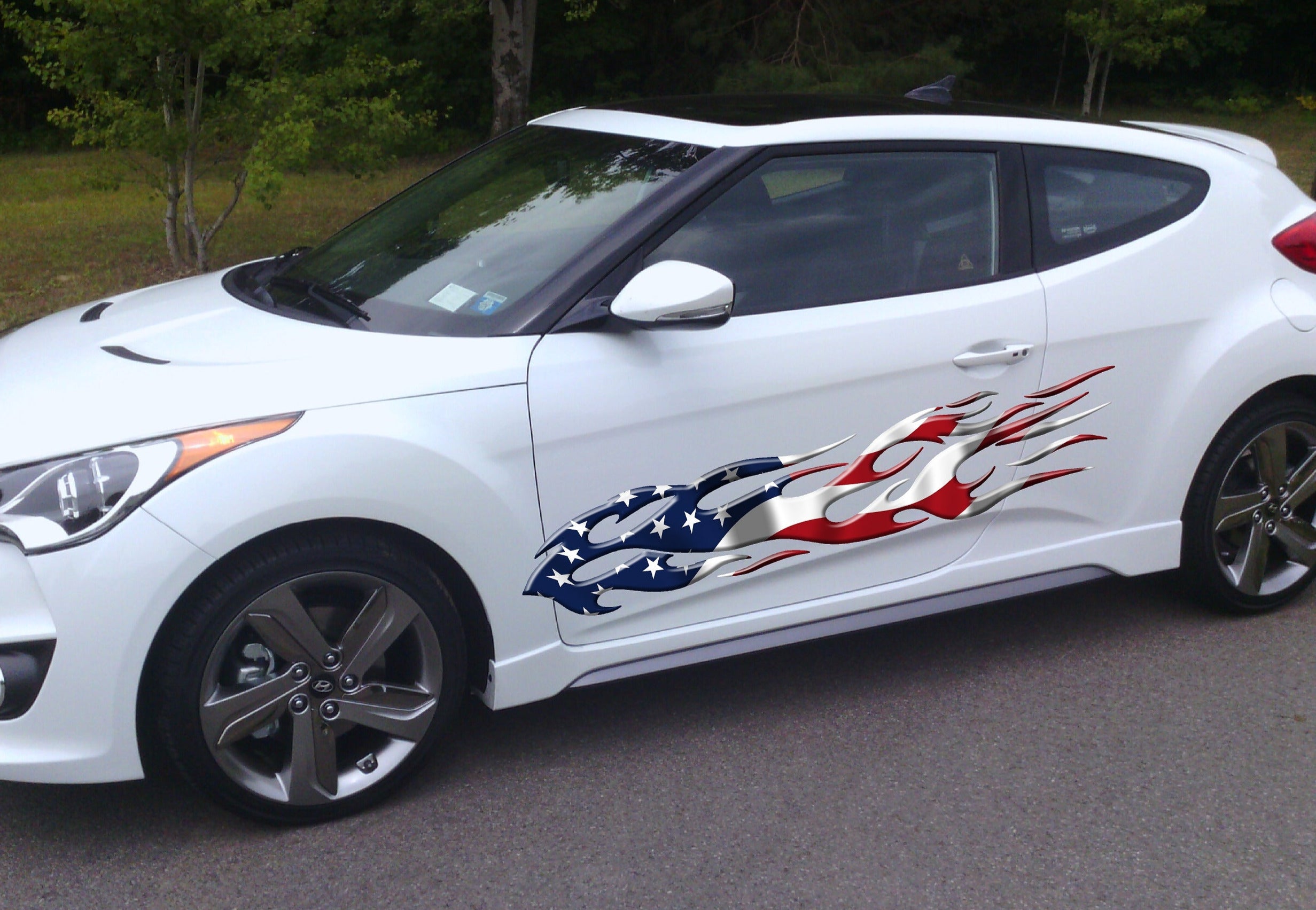Patriotic American Flag Flames Vinyl Decals for Cars & Trucks - High-Quality Waterproof Decorative Graphics for Vehicle Windows & Body - Perfect for 4th of July, Memorial Day & Veterans Day Celebrations