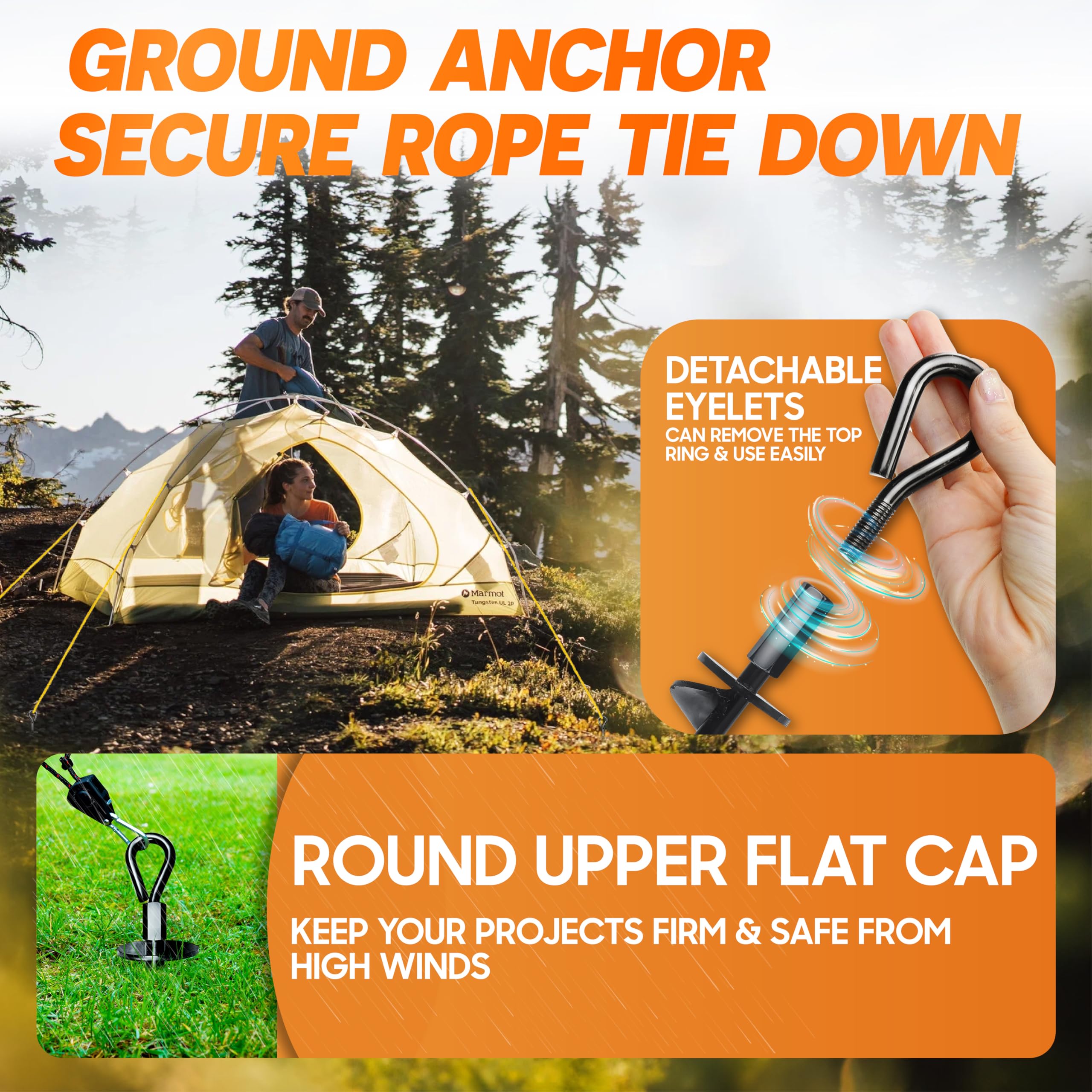 Premium 4-Pack Heavy Duty Ground Anchors with Power Nut Driver Drill Bit - Screw-In Anchors for Swing Sets, Trampolines, Tents & Canopies - Wind-Resistant Stabilizers for Outdoor Camping, Backyard Playground & Carport Protection