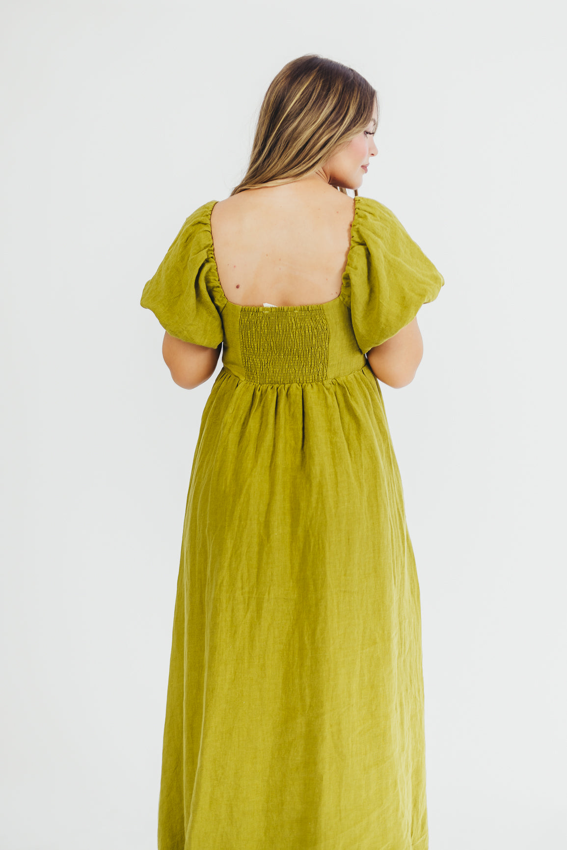 Candace Maxi Dress in Olive - 100% Linen Bump Friendly Maternity Dress for Women - Perfect for Summer, Beach, and Casual Outings