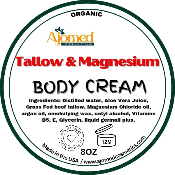 Grass-Fed Beef Tallow & Magnesium Body Cream - Ultra Hydrating Body Butter for Dry, Cracked, Itchy Skin - Eczema & Diaper Rash Relief with Oatmeal & Honey - Perfect for Daily Moisturizing & Sensitive Skin Care