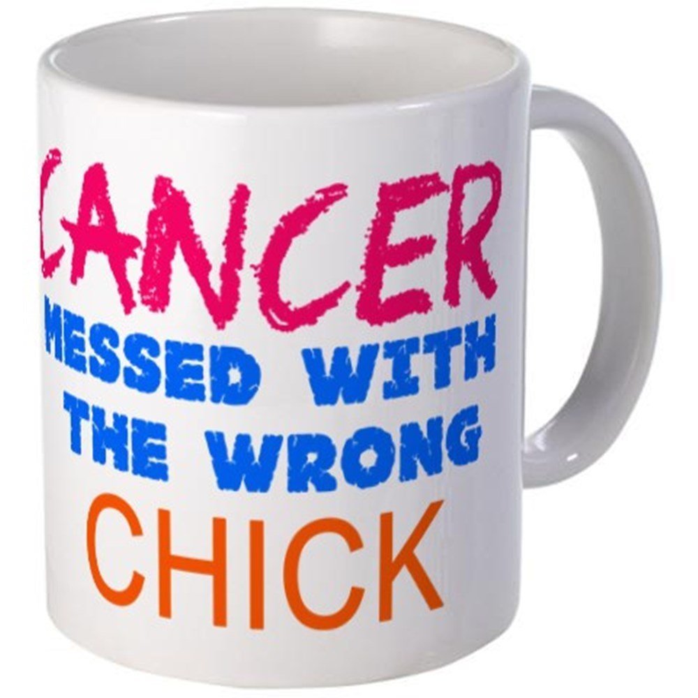 11 oz Inspirational Coffee Mug - Cancer Messed With The Wrong Chick Ceramic Cup - White - Perfect for Survivors, Chemo Gifts & Morning Coffee Motivation