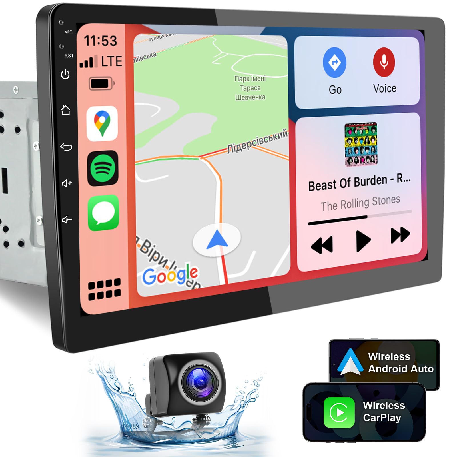 10 Inch Double Din Touchscreen Car Stereo - Detachable Floating QLED Car Radio with Apple CarPlay & Android Auto, Bluetooth, Rear View Camera, 5.1 Channel Audio for Cars, Trucks & SUVs | Perfect for Road Trips, Commuting & Hands-Free Navigation