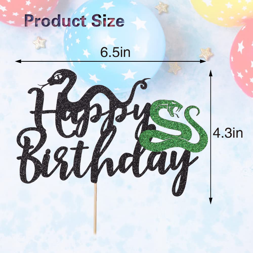 Black Glitter Snake Cake Topper - Snake Theme Happy Birthday Cake Decoration - Animal Theme Party Supplies for Birthday, Baby Shower & Halloween Celebrations