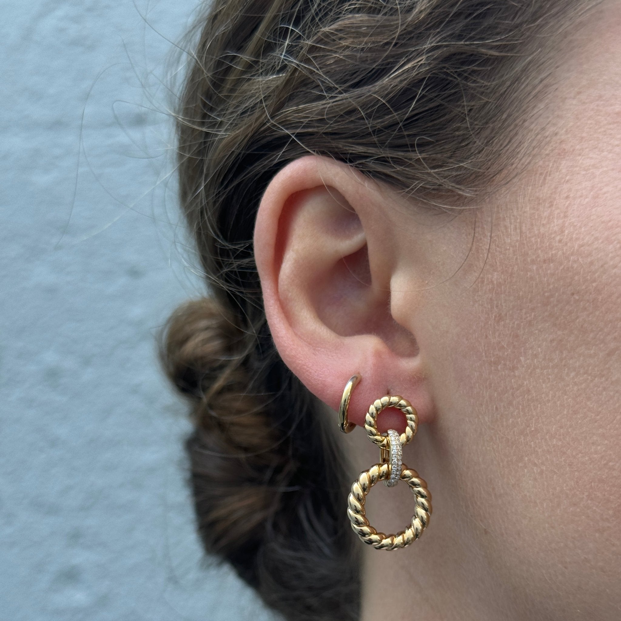 14K Gold Diamond Rope Circle Link Double Drop Earrings for Women - Elegant Dangling Jewelry for Parties, Weddings & Special Occasions