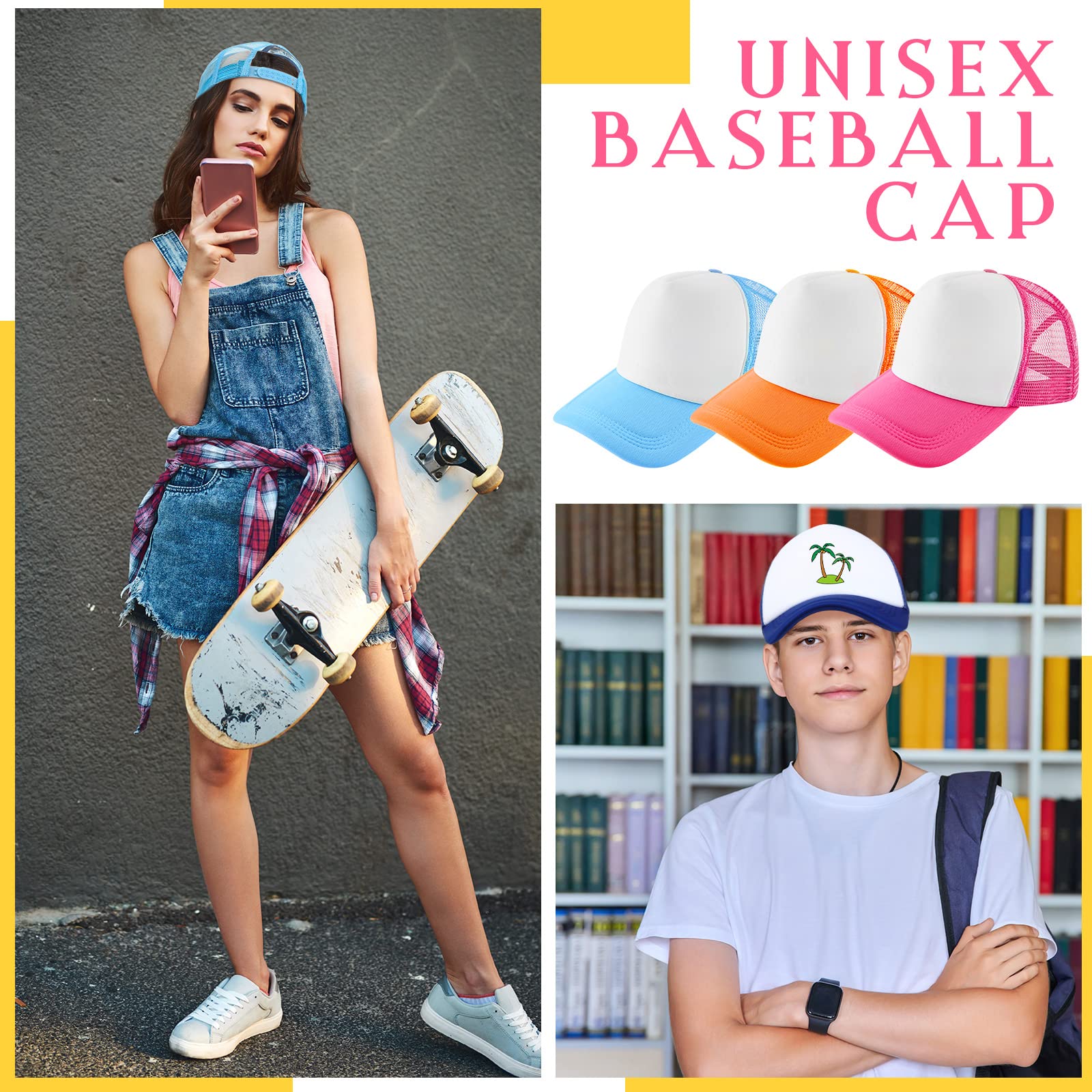 Hercicy 40 Pack Sublimation Blank Baseball Caps - Adjustable Mesh Trucker Hats for Men & Women - Polyester Golf Hats for Heat Transfer - Perfect for Sports, Outdoor Activities & Custom Printing