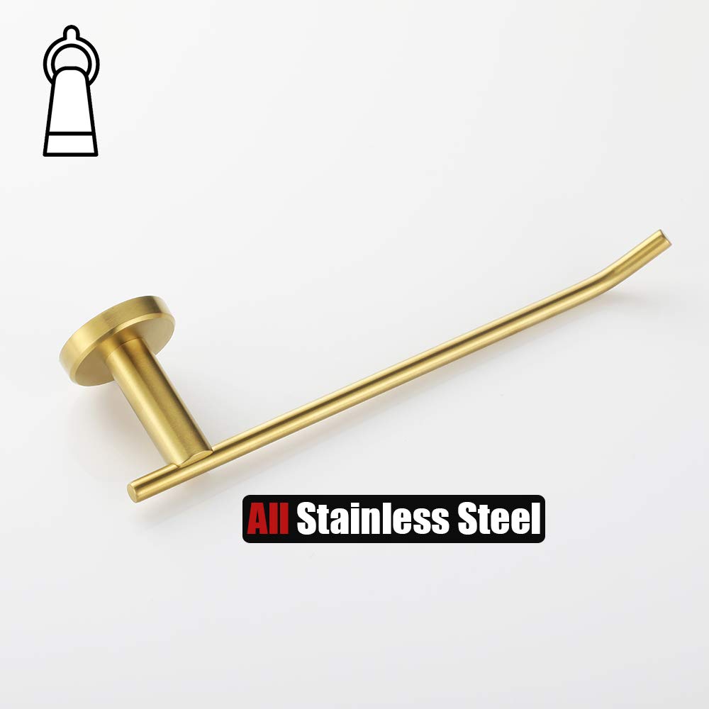 JQK 9 Inch Brushed Gold Stainless Steel Towel Ring Holder - Wall Mount Bathroom Towel Bar TR100-BG for Hand Towels, Perfect for Modern Bathrooms and Powder Rooms