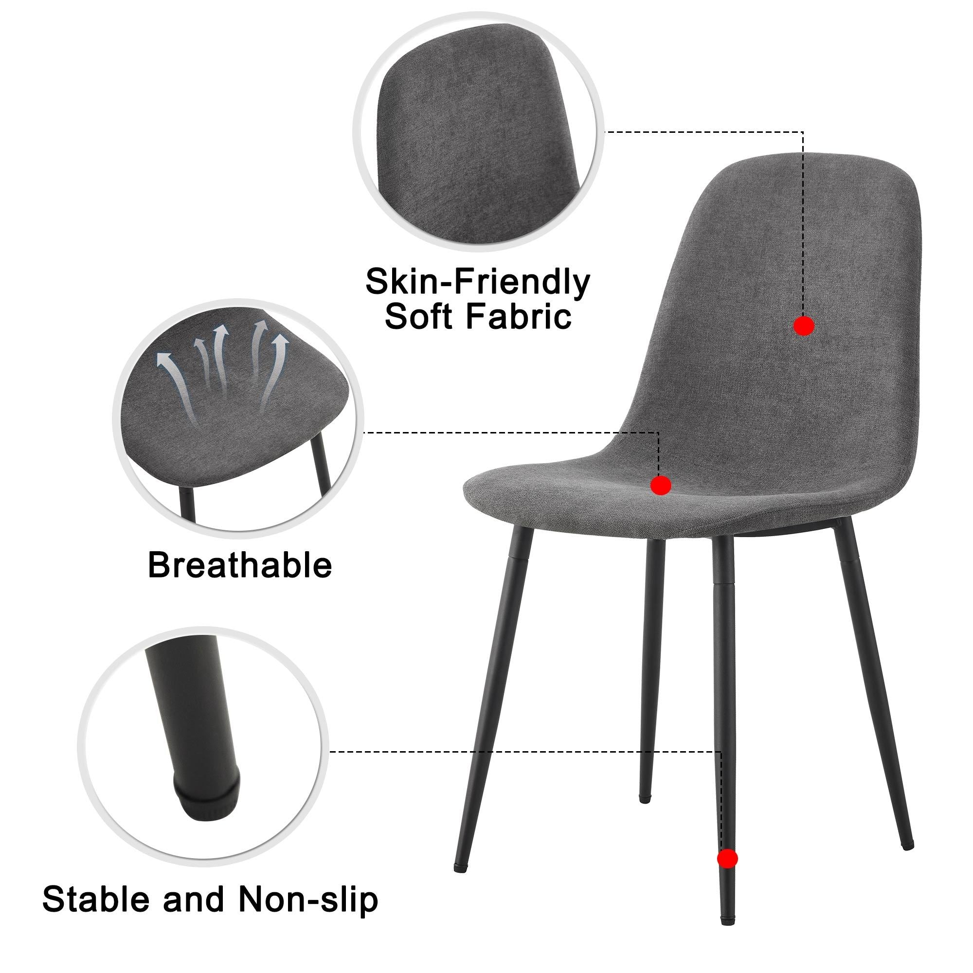Premium 6-Piece Dark Gray Linen Cotton Dining Chair Set - Comfortable Integrated Seat & Backrest, Modern Home Decor for Kitchen, Dining Room & Office
