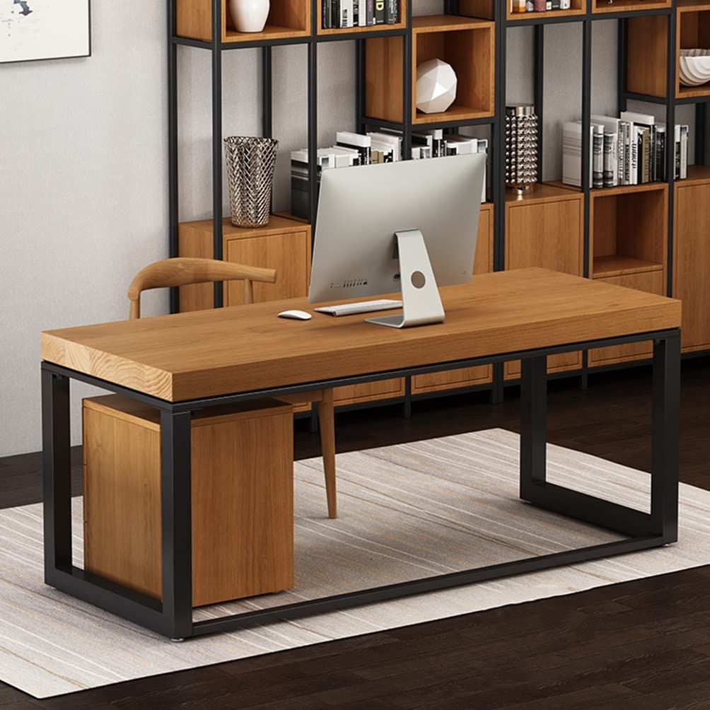 Premium Solid Wood Home Office Computer Desk - Modern Gaming & Study Desk with Storage Drawers & Sturdy Metal Legs, Adjustable Width 120-280cm (280x100x75cm/110x39x30in) - Perfect for Remote Work, Online Classes & PC Gaming Setup