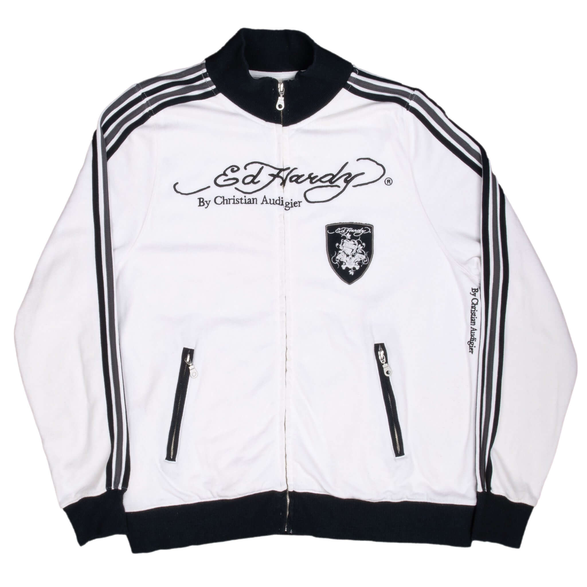 Vintage Ed Hardy Koi Fish Zip Up Sweatshirt Jacket White 2000s XL - Retro Streetwear for Men, Casual Outfit & Fashion Statement