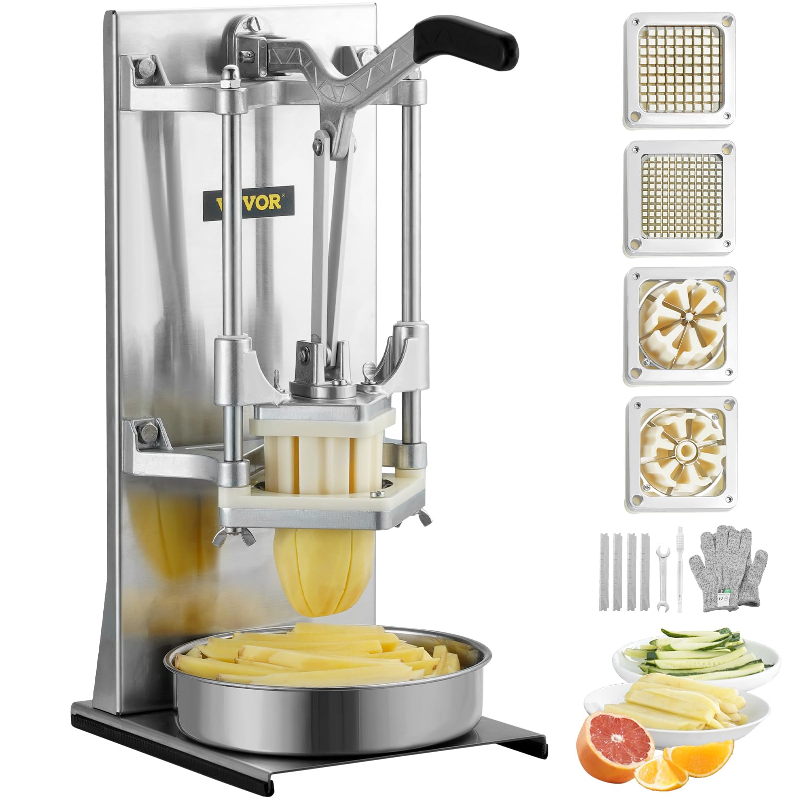 VEVOR Commercial French Fry Cutter with 4 Replacement Blades - 1/4