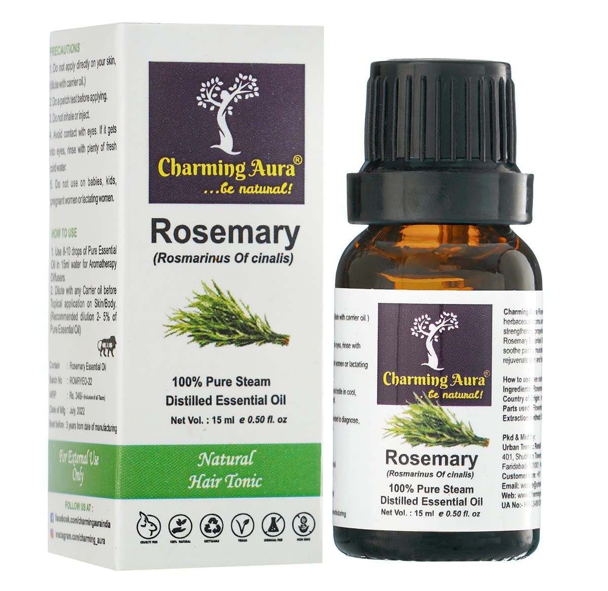 100% Pure Rosemary Essential Oil - 2 Pack (15ml Each) for Skin Care, Hair Growth & Aromatherapy | Undiluted Therapeutic Grade for Diffusers, Massage & DIY Beauty