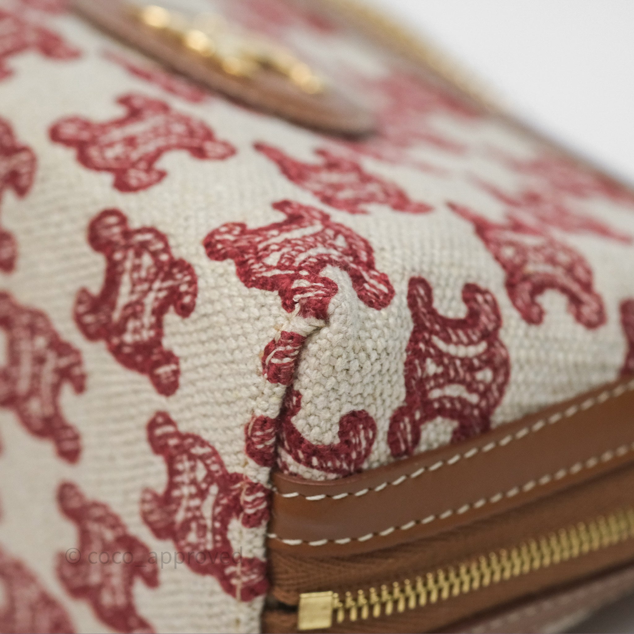 Celine Triomphe Embroidered Chain Clutch Bag in Red/Ecru - Elegant Evening Bag for Parties, Weddings & Special Occasions