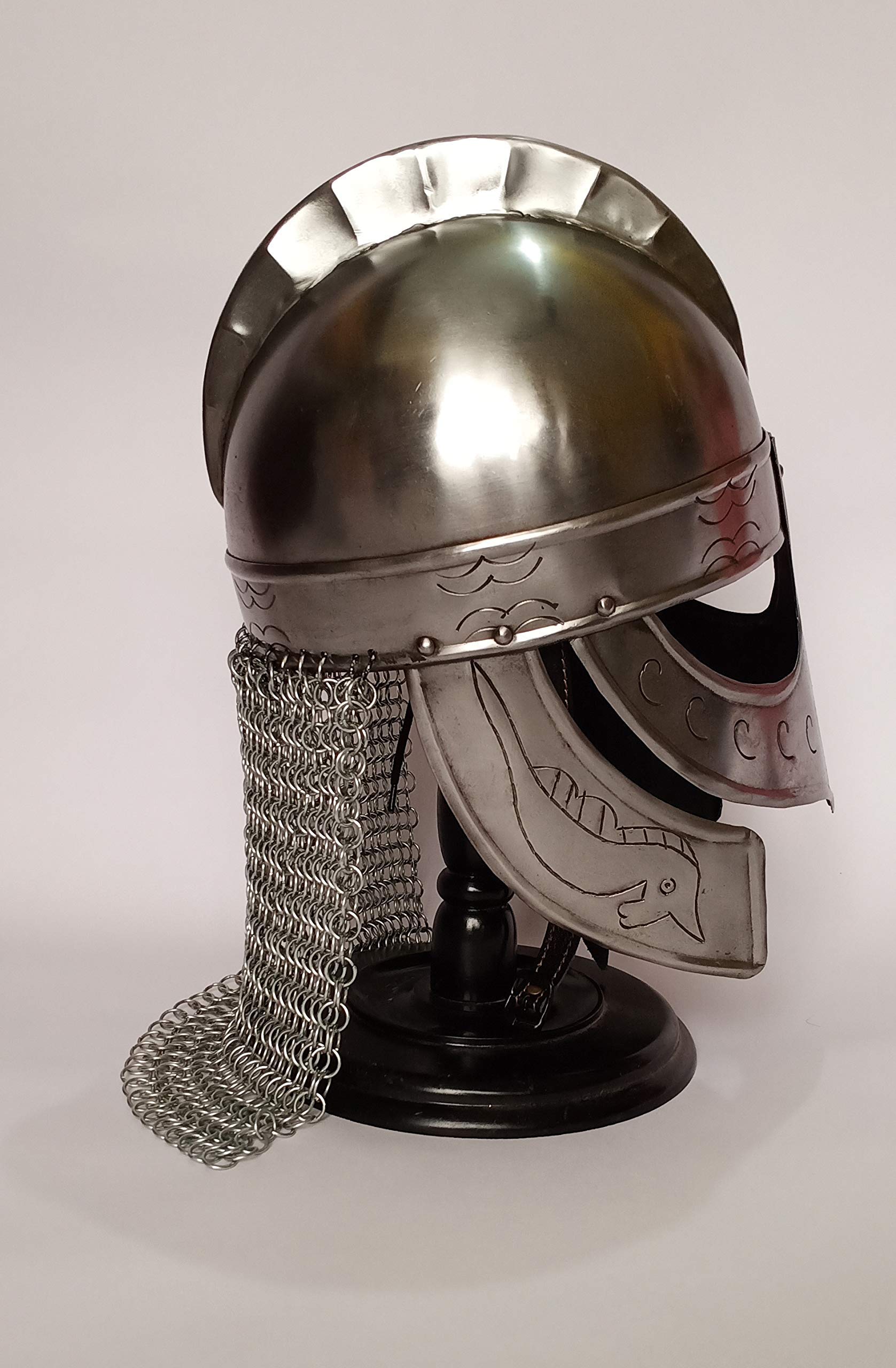 AnNafi® Handcrafted Viking Wolf Armor Helmet - Silver Finish Medieval Metal Knight Helmets for Adults | Viking Costume Accessories | Perfect for LARP, Cosplay, Renaissance Faires & Medieval Reenactments | Set Includes 3 Whiskey Shot Glasses & Real Horn Mug Cup