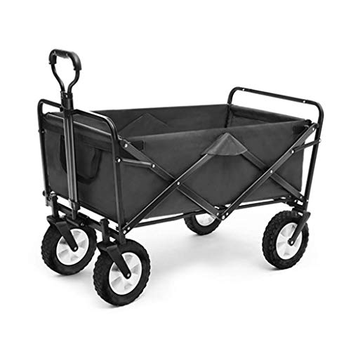 Heavy Duty Folding Garden Cart Wagon - 4 Wheel Utility Cart for Outdoor Camping, Fishing, Shopping & Gardening | 80kg Capacity (Black) - Perfect for Transporting Groceries, Firewood, Beach Gear & Yard Work