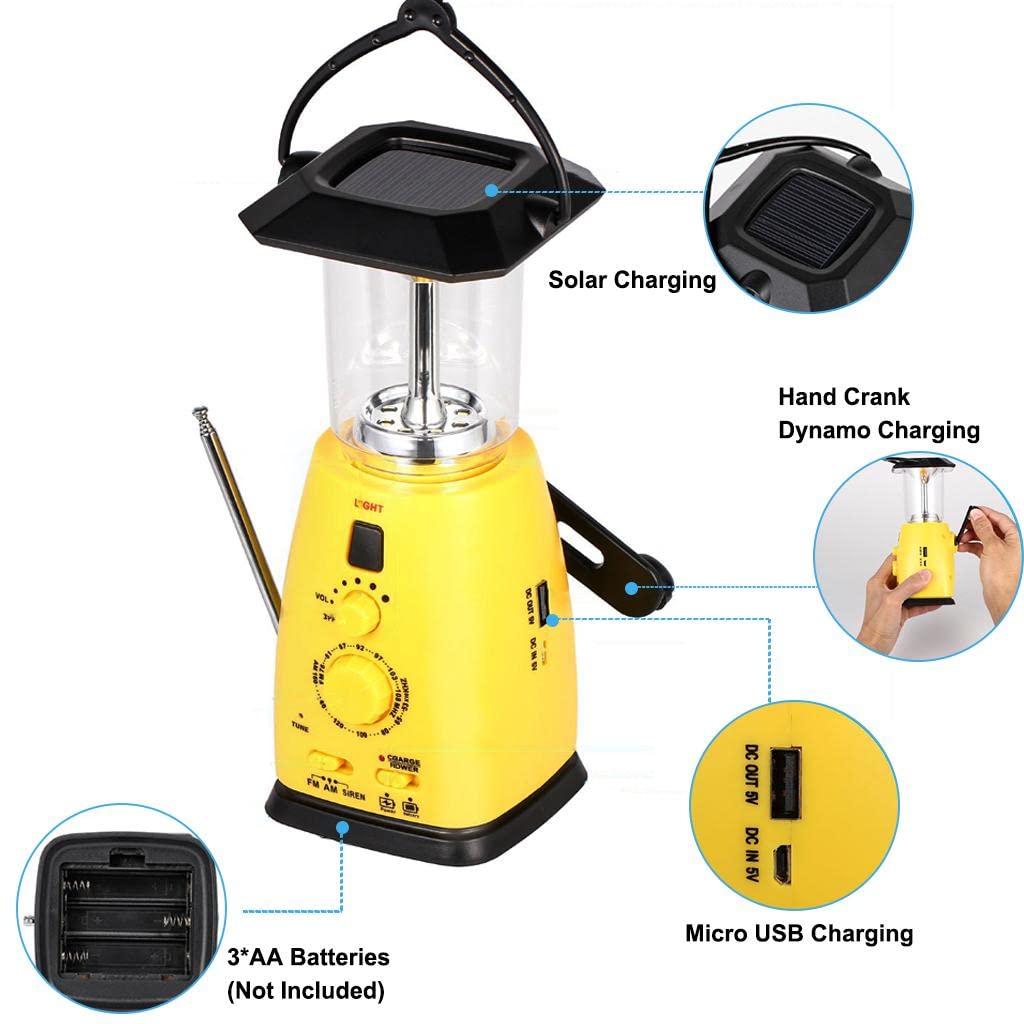 SAZ DEKOR Portable AM/FM Weather Emergency Radio with Solar & Hand Crank Power, LED Flashlight - Perfect for Camping, Hiking, Power Outages & Emergency Preparedness