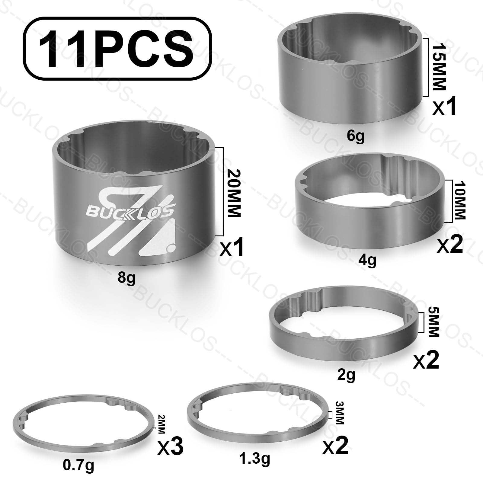 BUCKLOS 11PCS Aluminum Carbon Fiber Headset Spacers for Bike 1-1/8