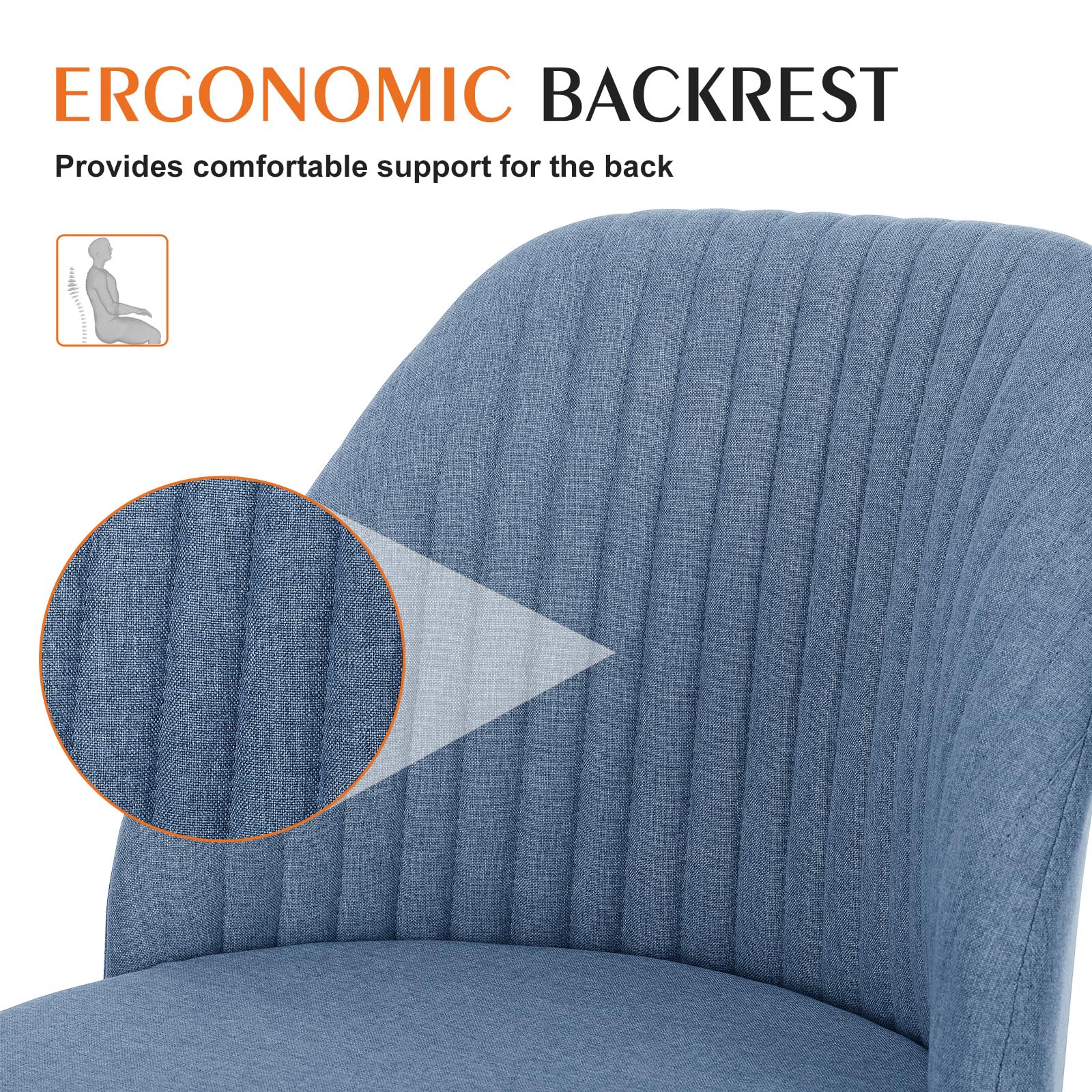 Sweetcrispy Armless Office Chair - Modern Fabric Ergonomic Desk Chair with Wheels, Adjustable Height Swivel Task Chair for Home Office, Computer Work & Small Spaces | Perfect for Compact Workspaces, Gaming & Vanity Areas
