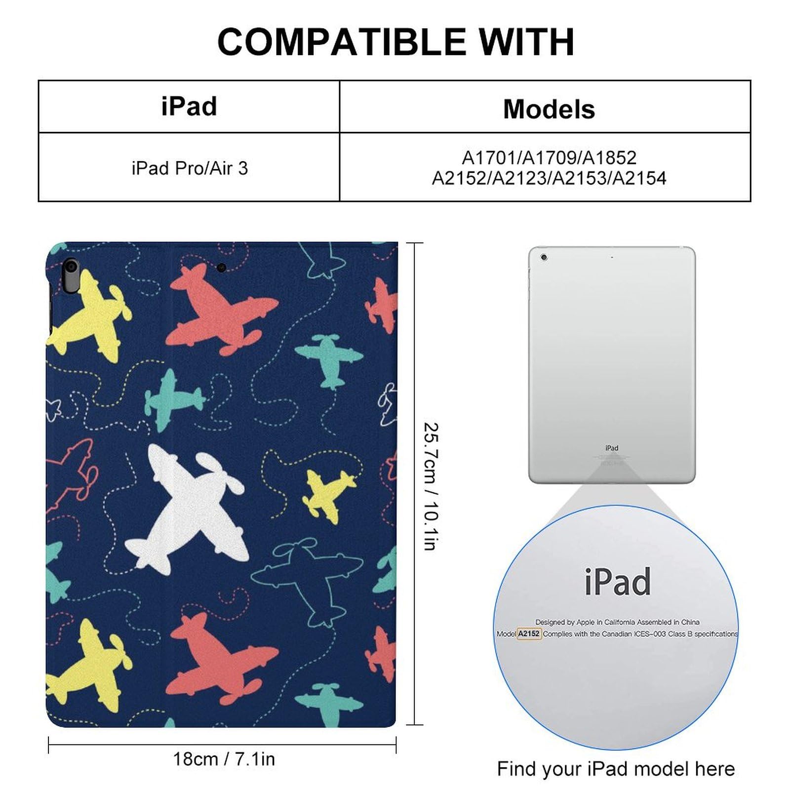 Airplane Pattern Slim Shockproof Waterproof Protective Case with Stand for iPad Pro 10.5 & iPad Air 3 (10.5 Inch) - Perfect for Travel, Work, and Home Use