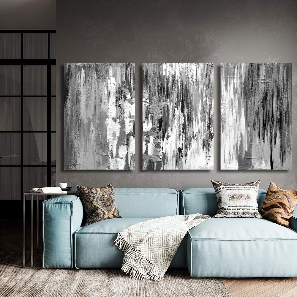 Wall26 3-Panel Abstract Black and White Canvas Wall Art - Modern Framed Paintings for Bedroom & Living Room Decor (24x36 Inches, Set of 3) | Perfect for Contemporary Home & Office Interior Design