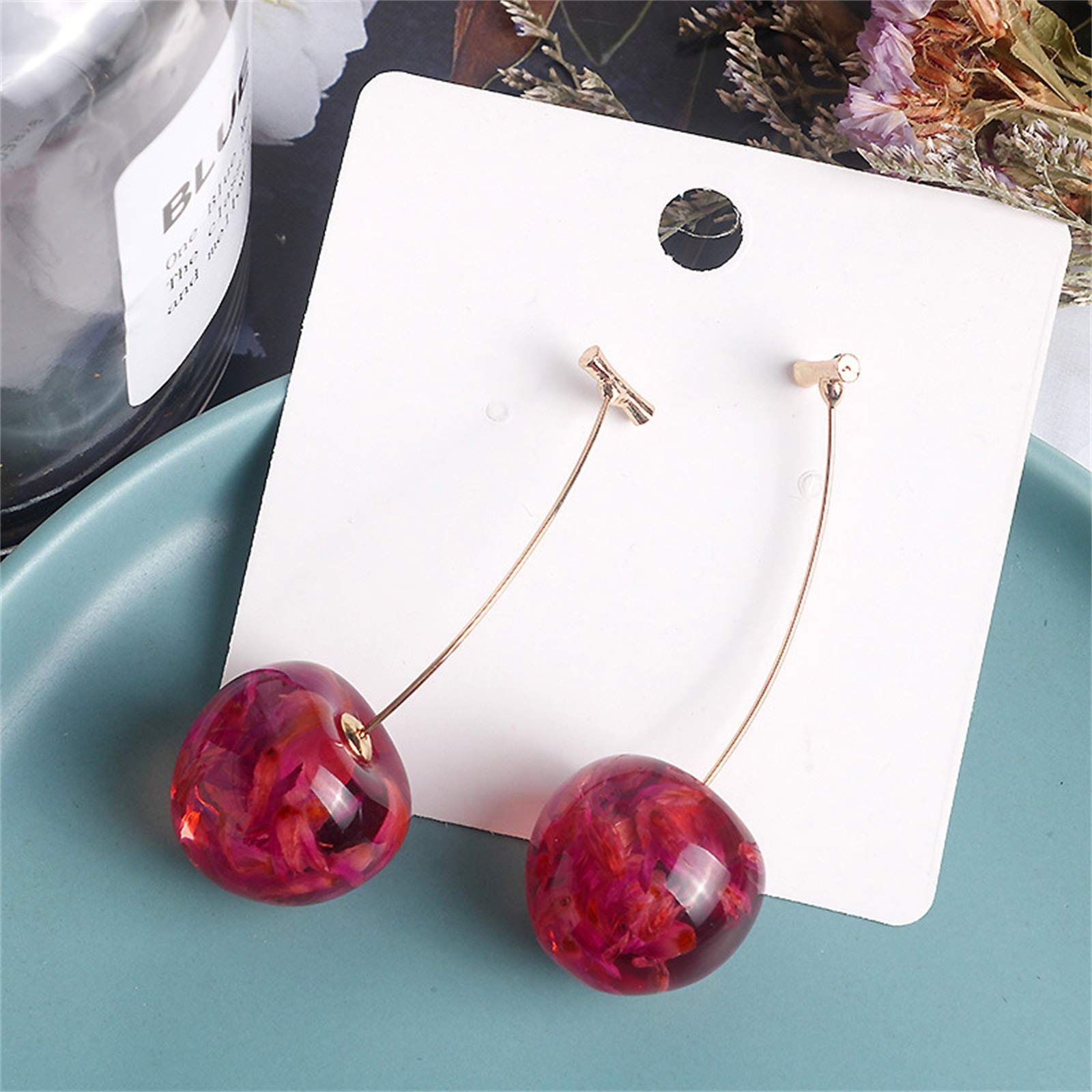 3D Red Cherry Dangle Earrings for Women - Acrylic Dried Flower Drop Earrings, Cute Fruit Charm Jewelry Gift for Girls (Perfect for Spring/Summer Outfits, Date Nights & Casual Wear)